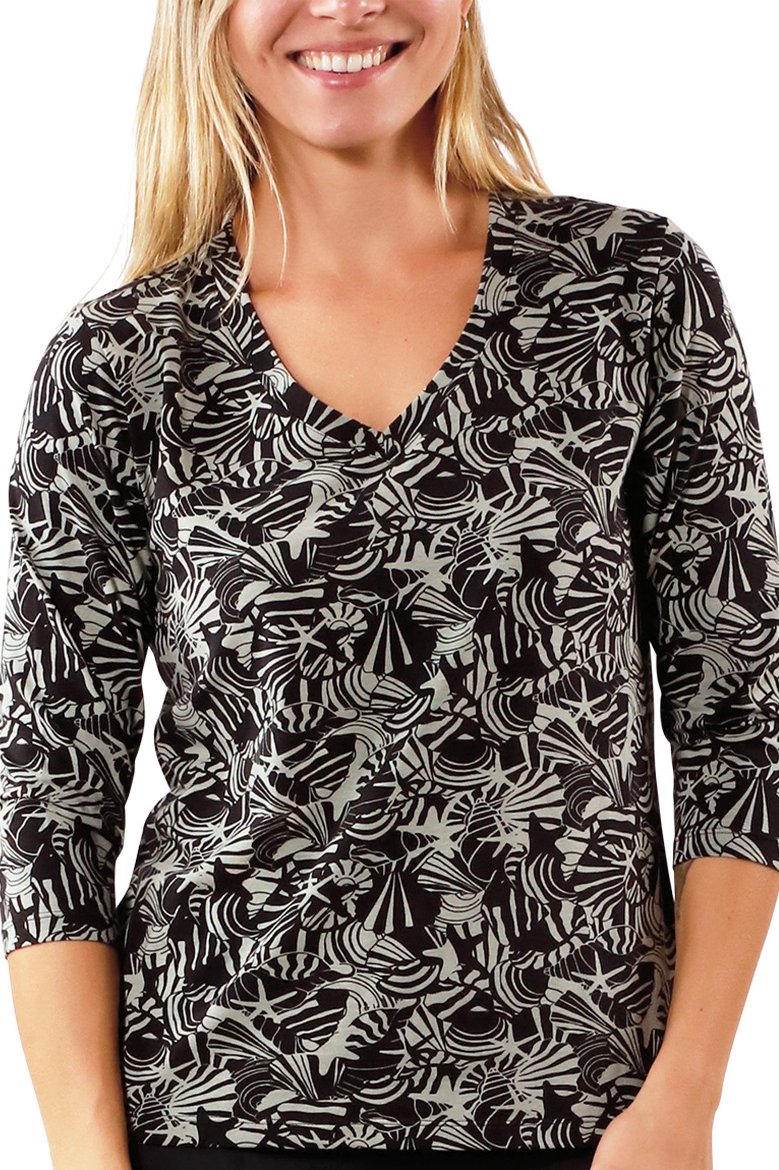 womens vneck r&r tee in shadow shells|shadow-shells