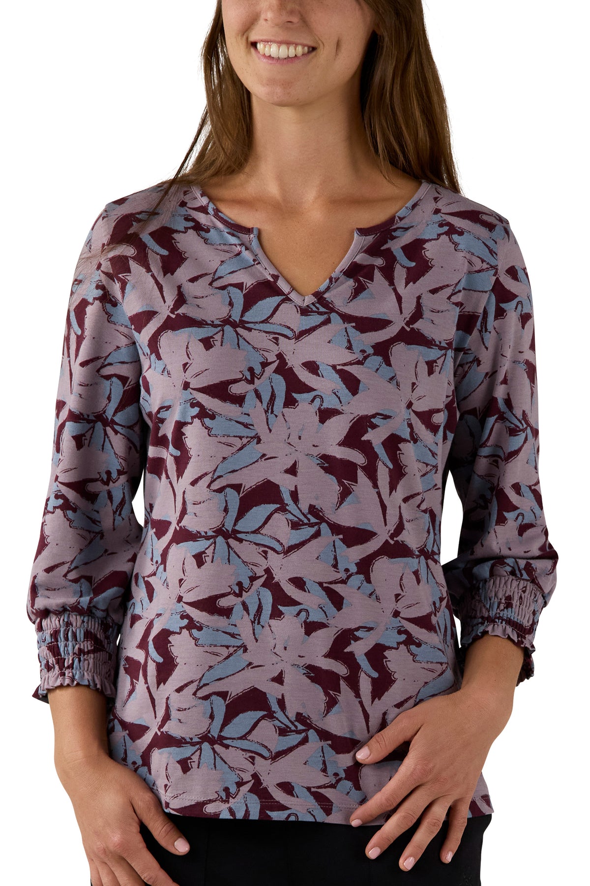 Women's 3/4 Sleeve Notch Neck Top