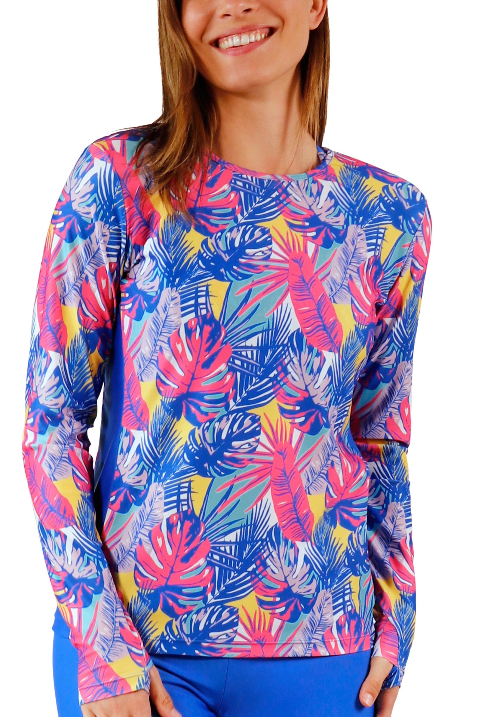 womens long sleeve crew sun and swim shirt in vibrant palmetto|vibrant-palmetto