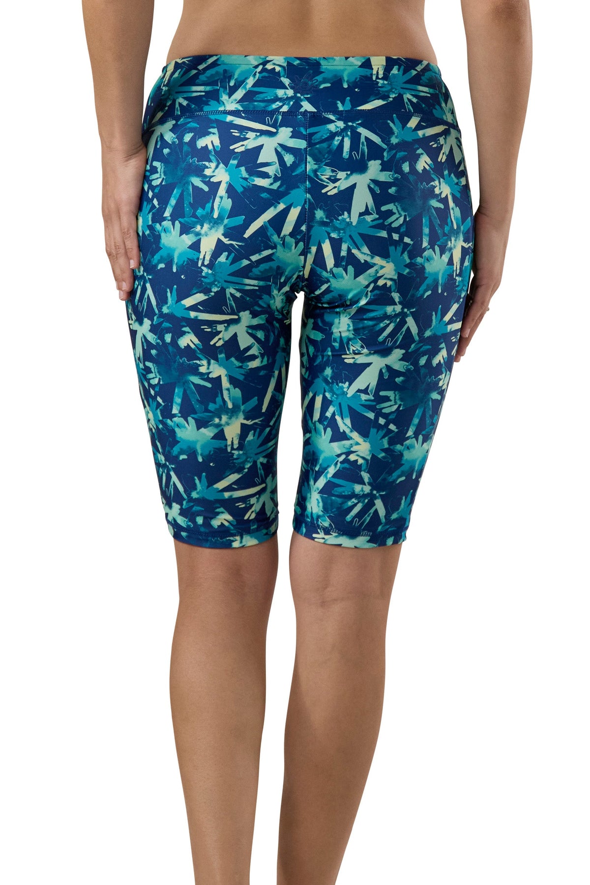Side view of women's active swim jammerz in tie dye burst|tie-dye-burst