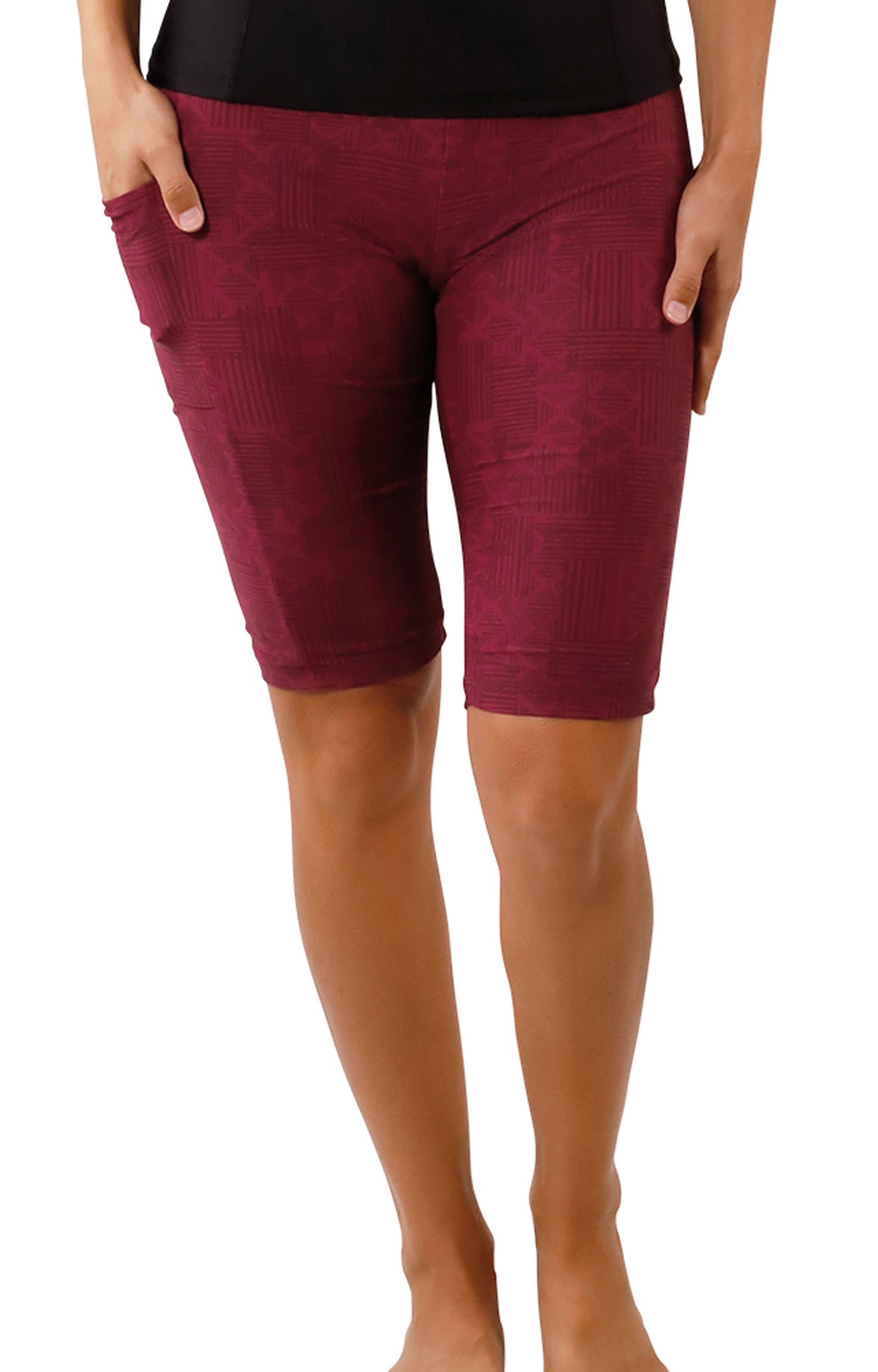 pocket view of Women's Active Swim Jammerz in Wine Lattice|wine-lattice