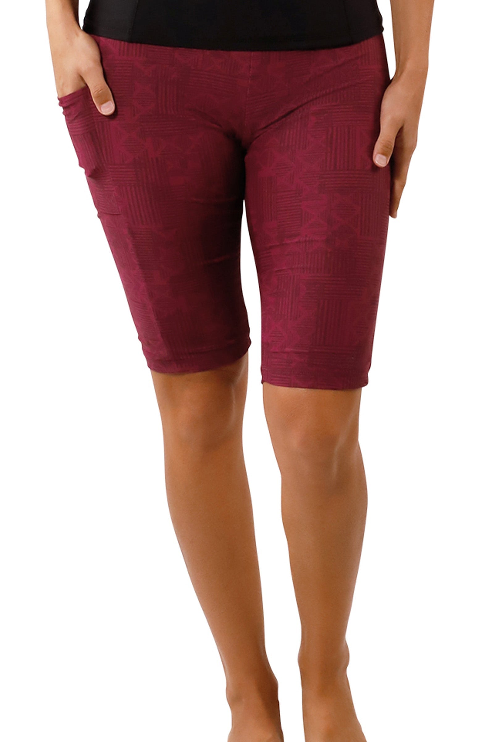 pocket view of Women's Active Swim Jammerz in Wine Lattice|wine-lattice