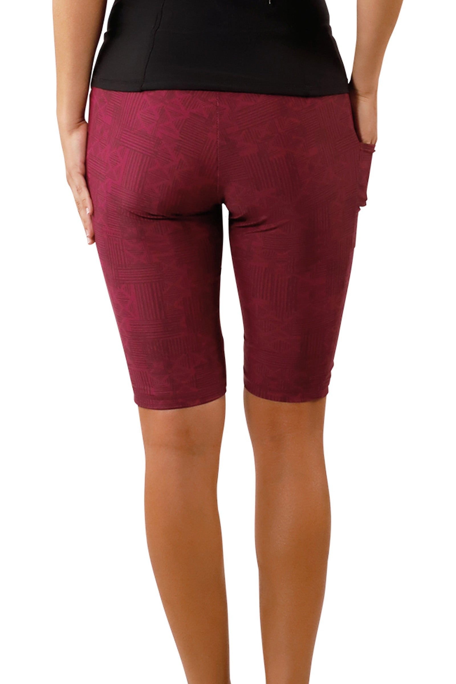 back view of Women's Active Swim Jammerz in Wine Lattice|wine-lattice