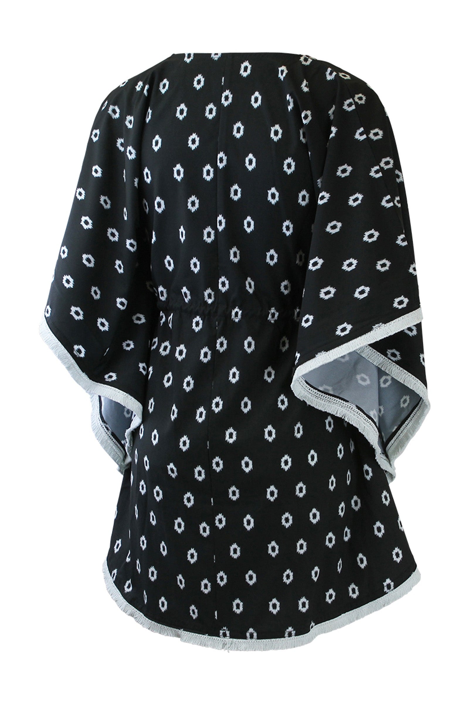 back of the women's kaftan cover up in black boho dot|black-boho-dot
