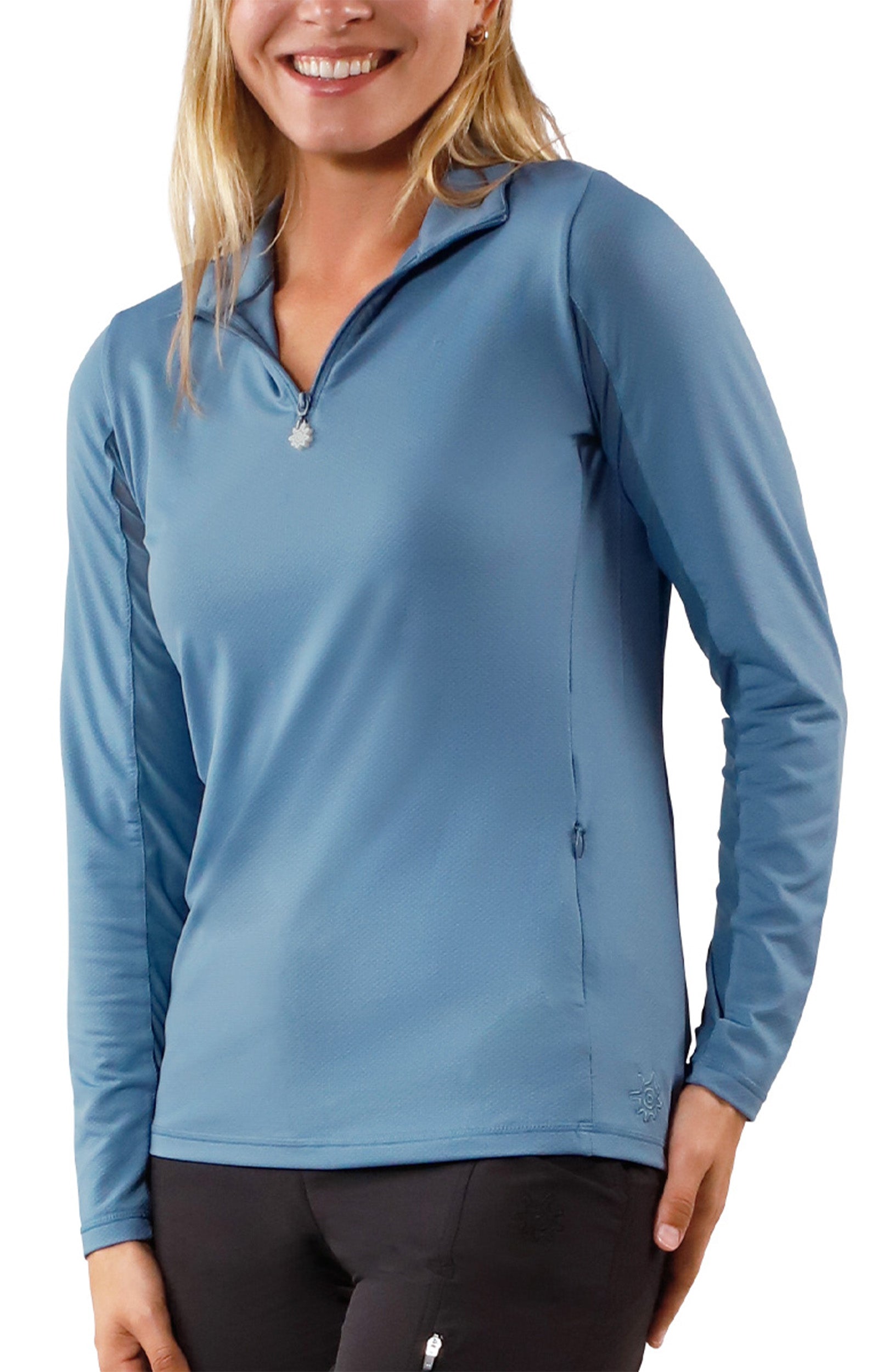 womens long sleeve quarter zip vented sun shirt in baltic|baltic
