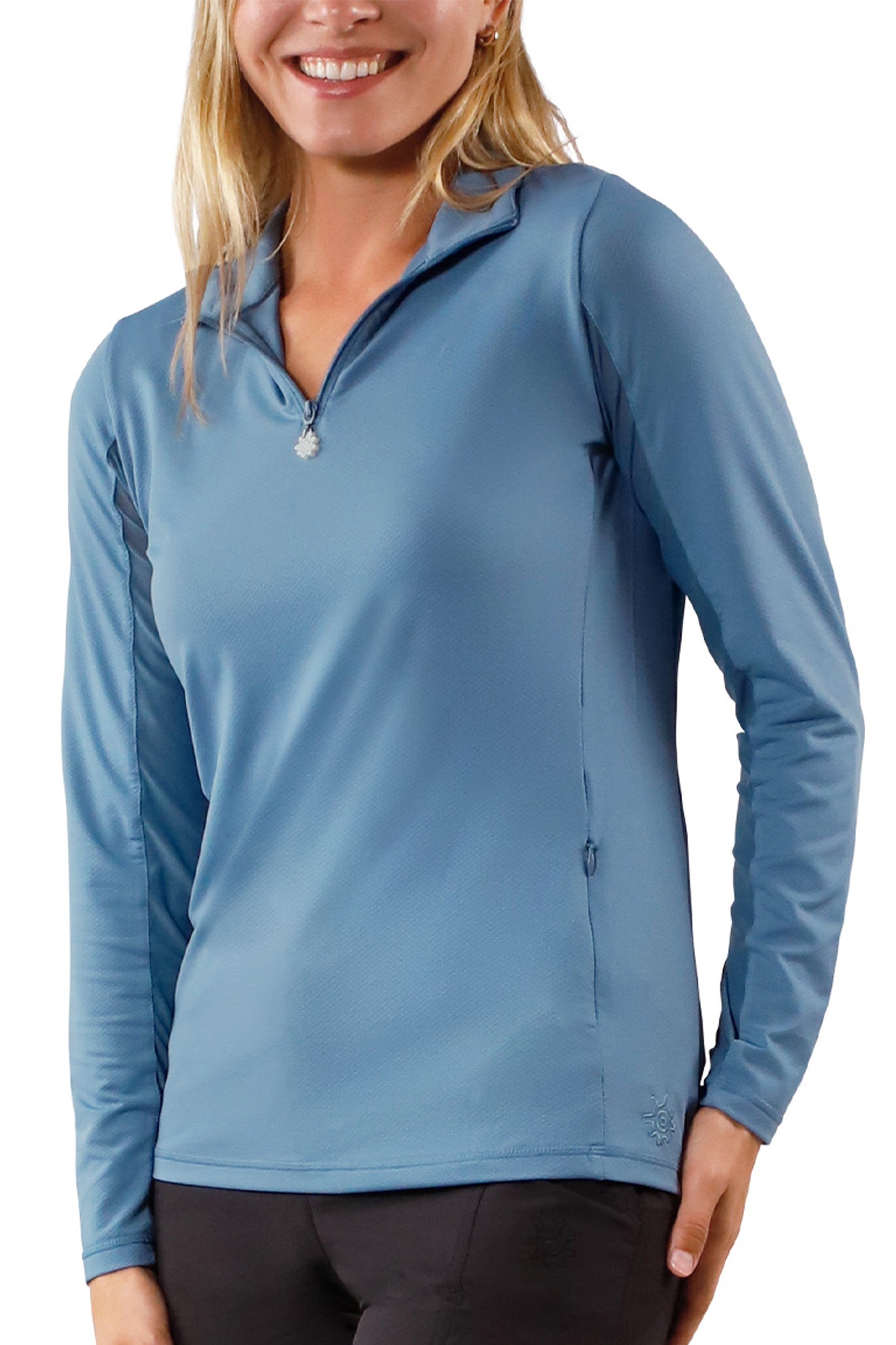 womens long sleeve quarter zip vented sun shirt in baltic|baltic