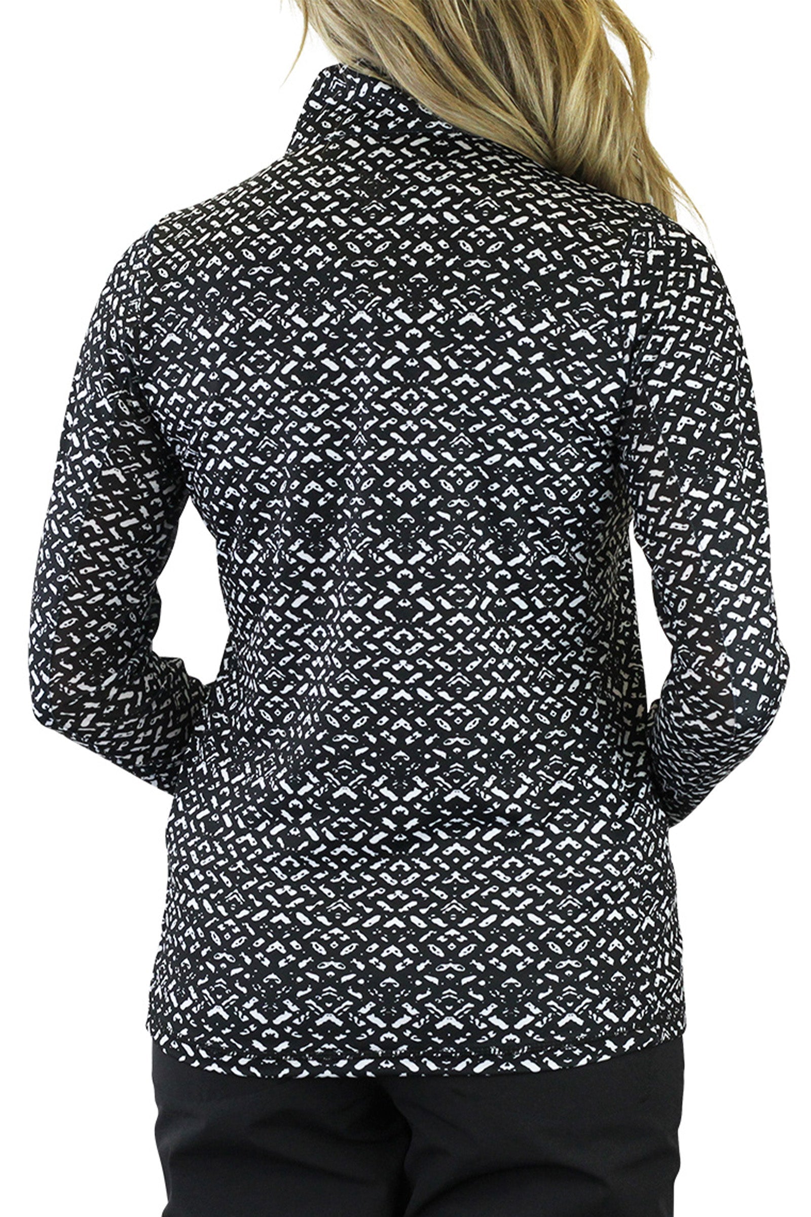 Back of the Women's Quarter Zip Vented Sun Shirt in Optical Illusion|optical-illusion