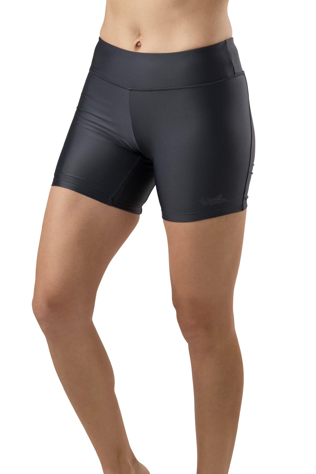 side view of Women's Active Swim Shorts in Charcoal|charcoal