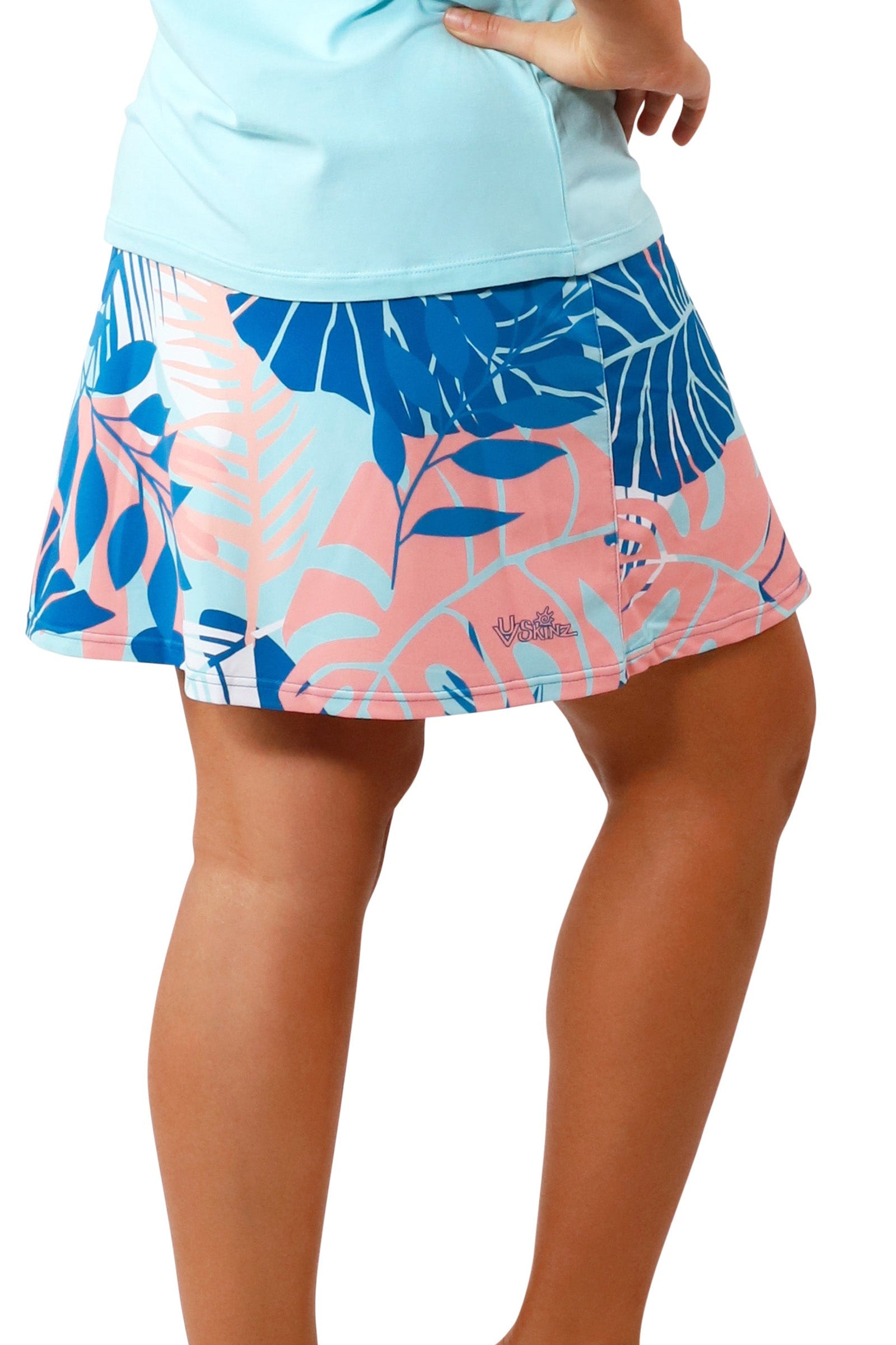 side view of Women's Travel Skort in Ocean Botanical|ocean-botanical
