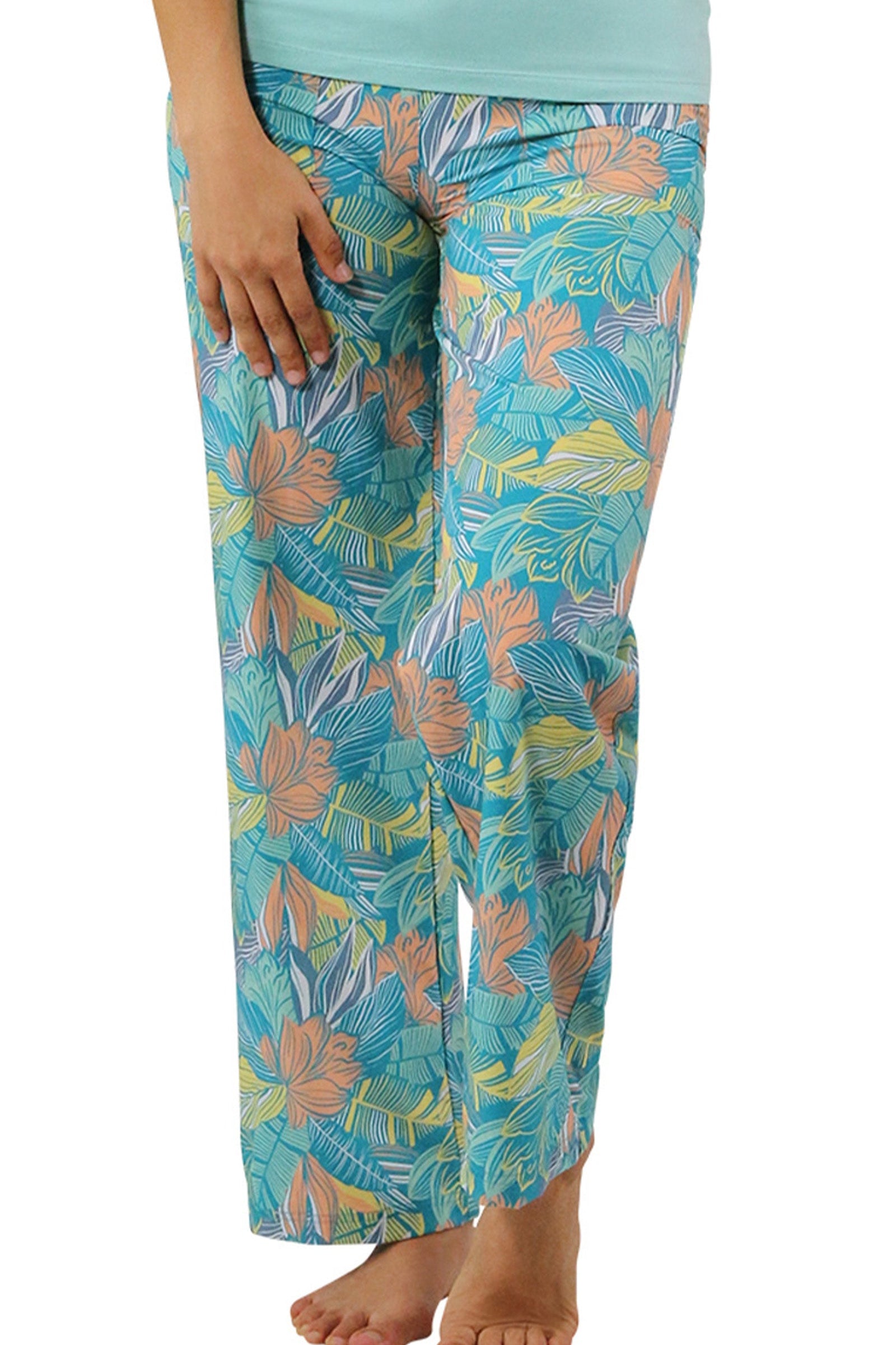 Women's Travel Pants in Caribbean Tropics Front View|caribbean-tropics