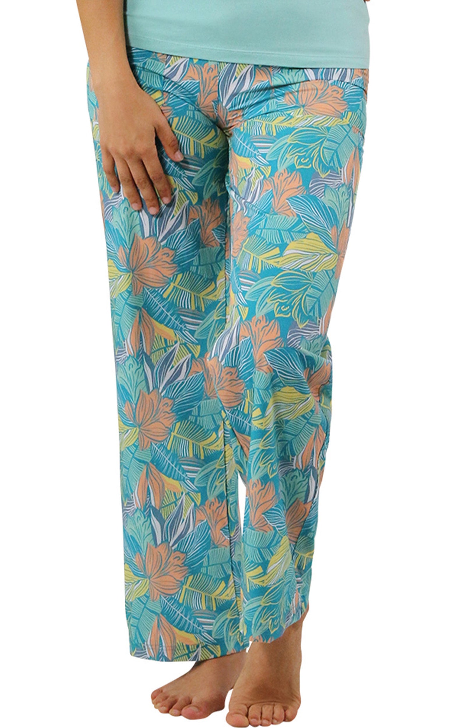 Women's Travel Pants in Caribbean Tropics Front View|caribbean-tropics