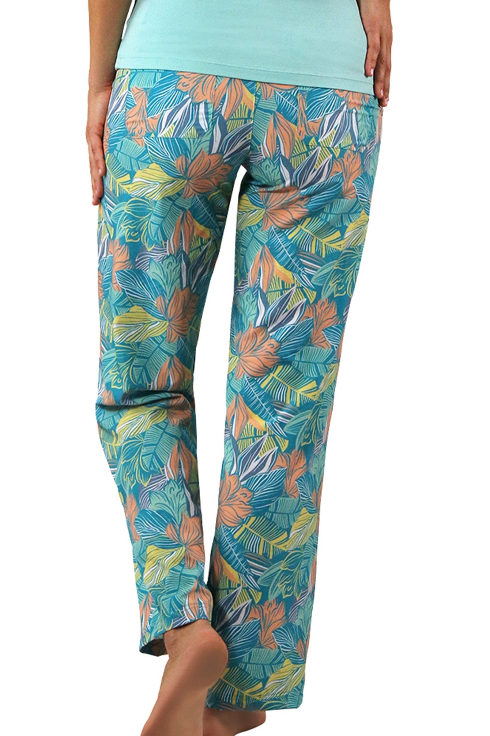 Women's Travel Pants in Caribbean Tropics Front View|caribbean-tropics