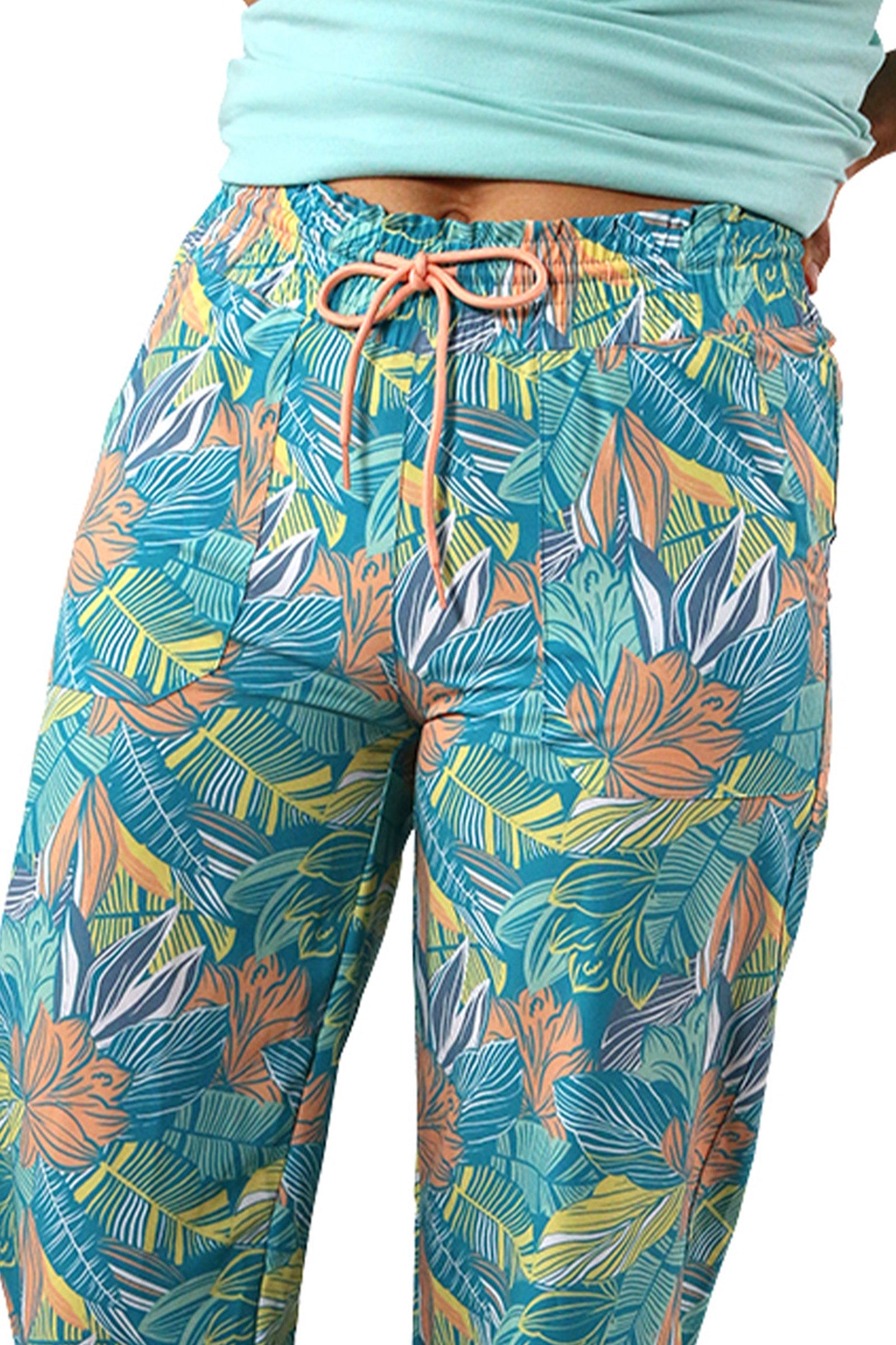 Women's Travel Pants in Caribbean Tropics Front View|caribbean-tropics
