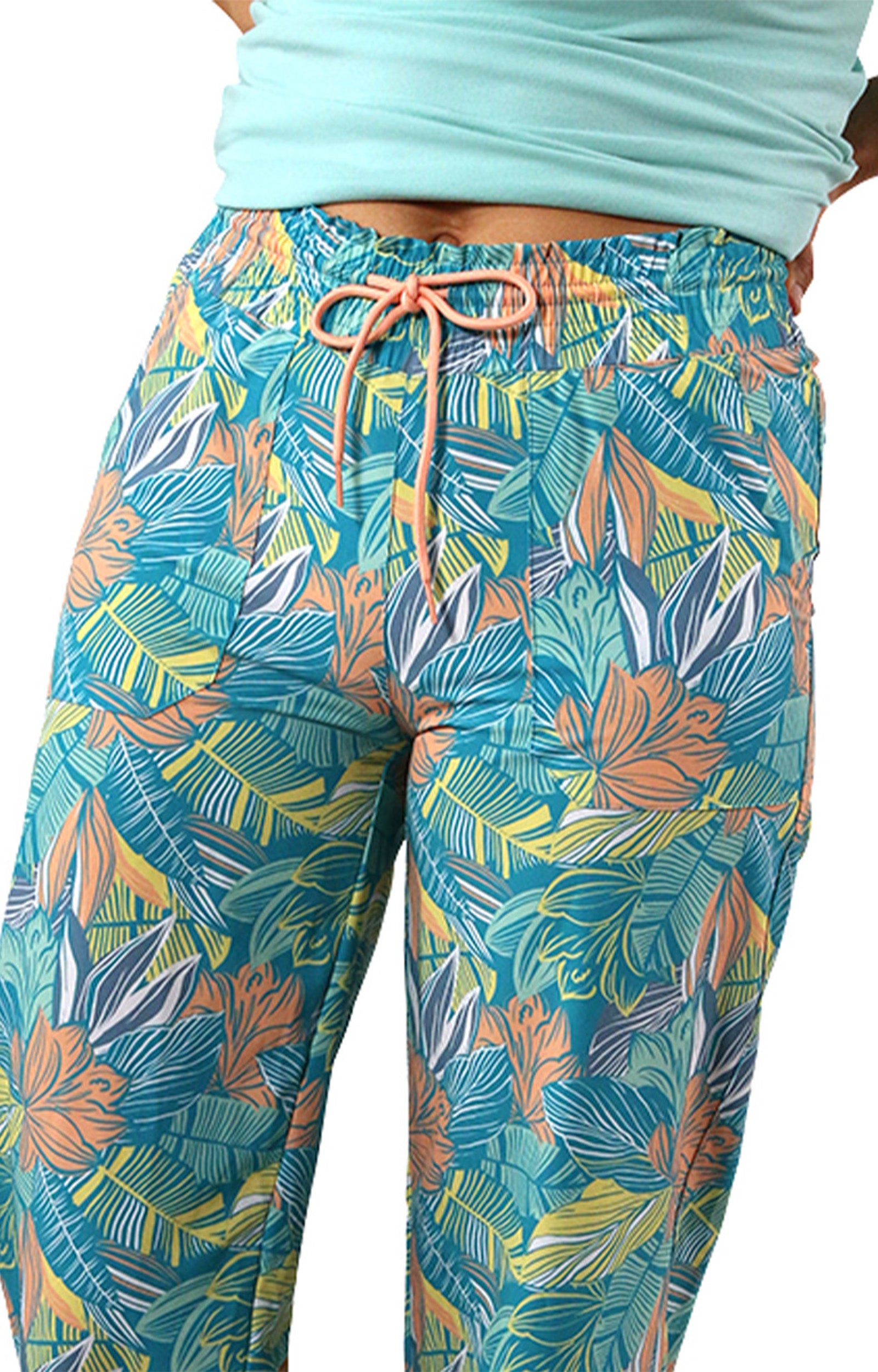 Women's Travel Pants in Caribbean Tropics Front View|caribbean-tropics