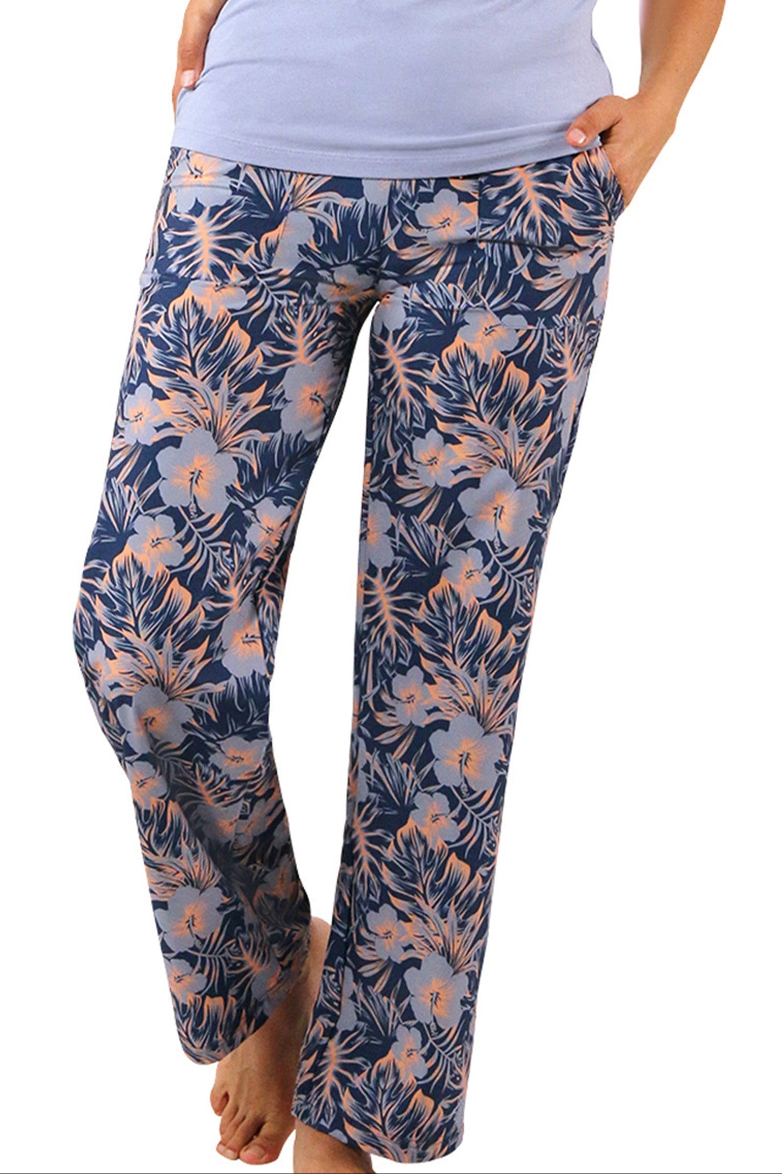 Women's Travel Pants in Washed Navy Paradise Front View|washed-navy-paradise