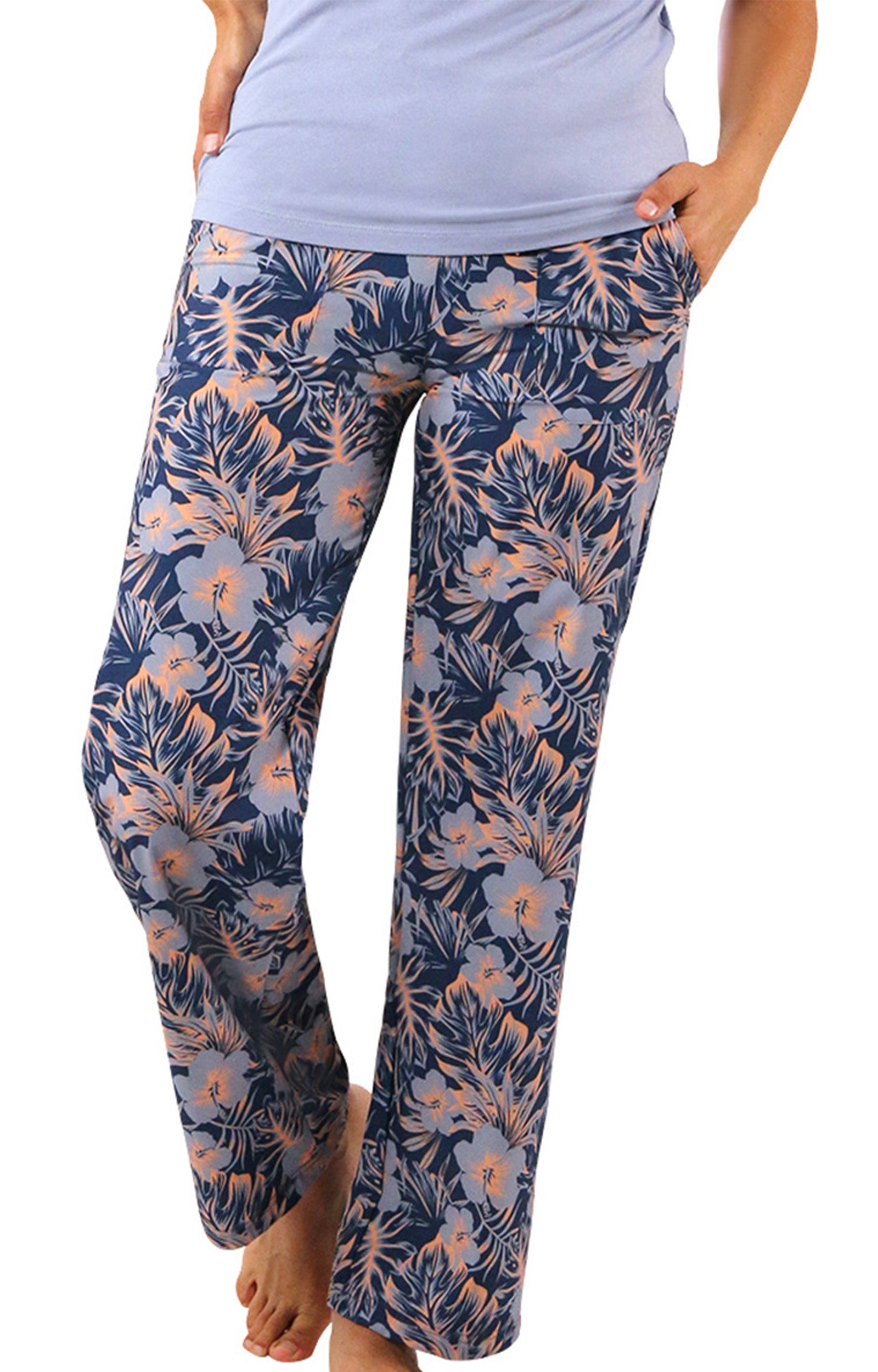Women's Travel Pants in Washed Navy Paradise Front View|washed-navy-paradise