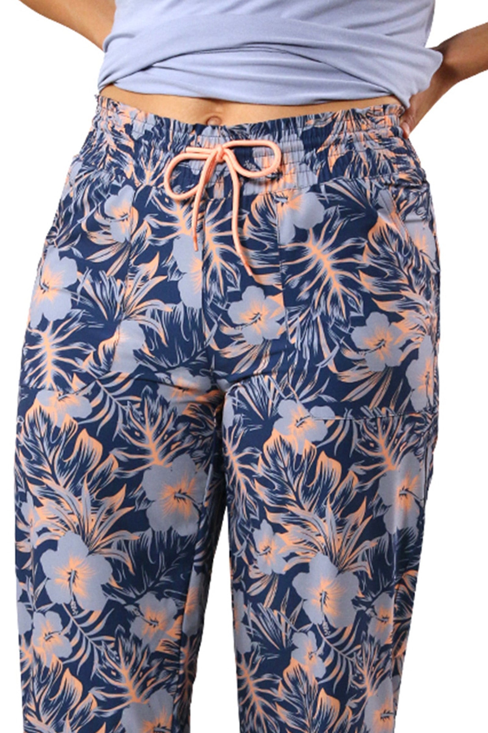 Women's Travel Pants in Washed Navy Paradise Front View|washed-navy-paradise
