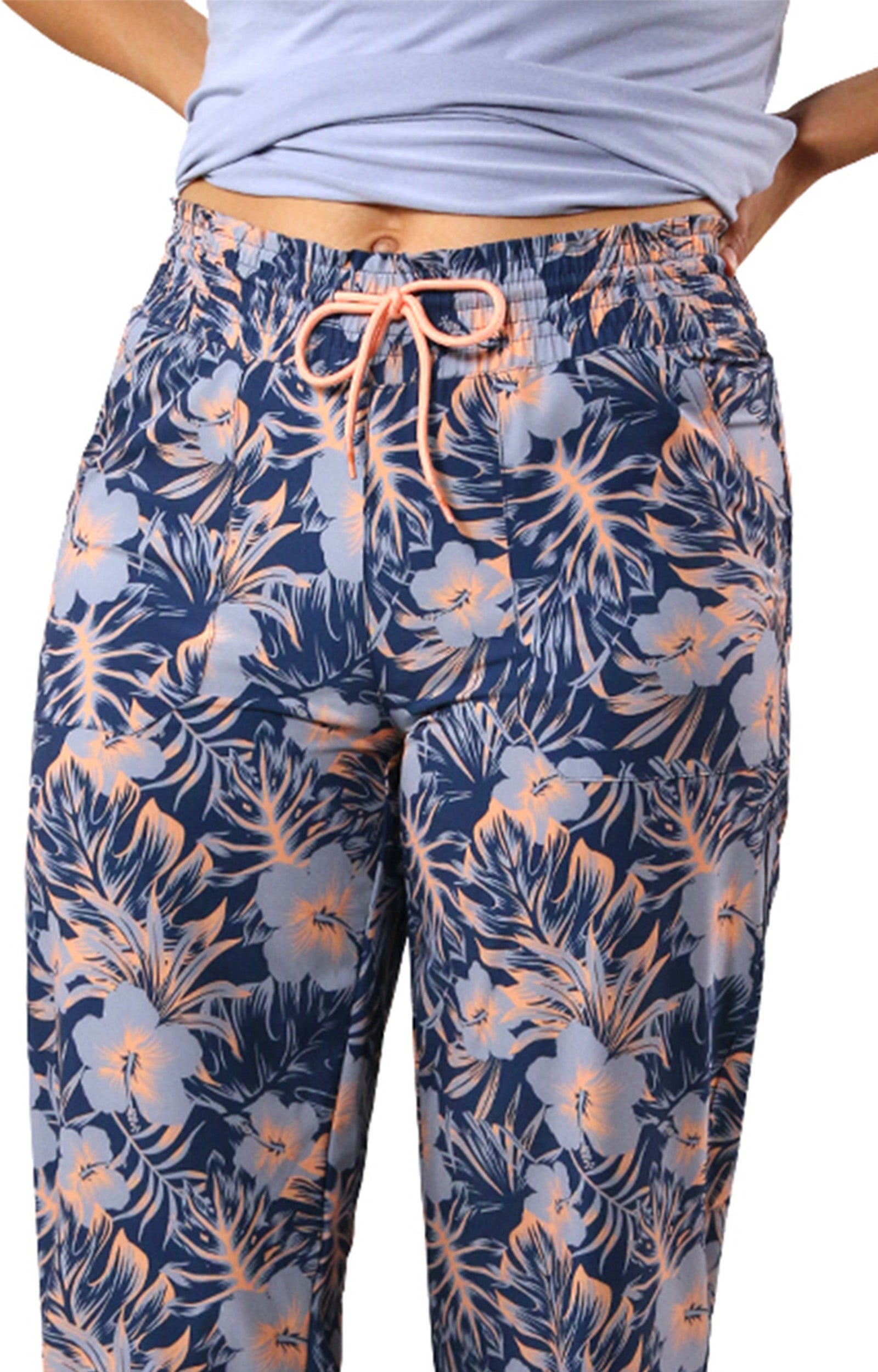 Women's Travel Pants in Washed Navy Paradise Front View|washed-navy-paradise