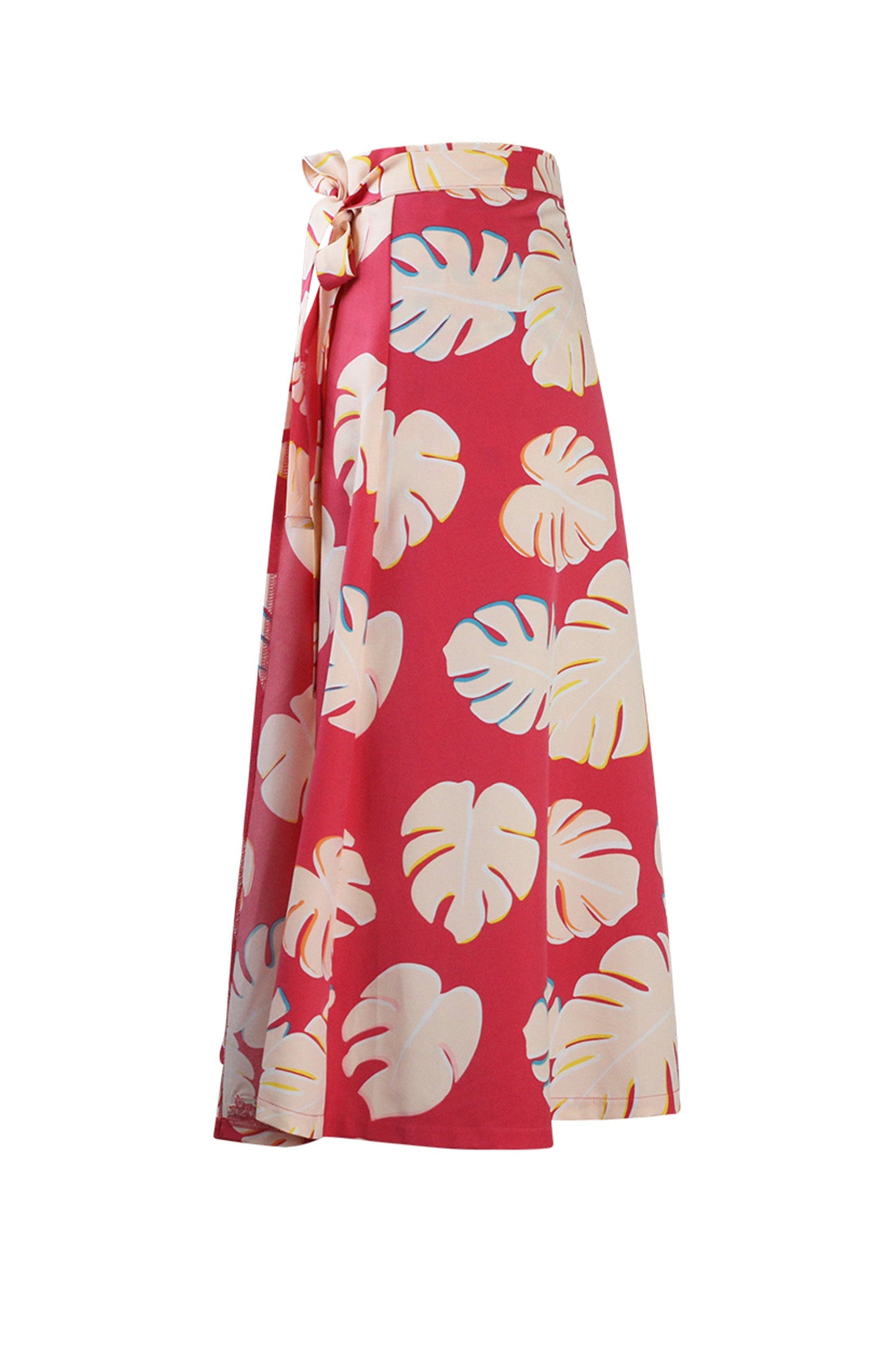 Side View of the Women's Wrap Skirt in Berry Flora|berry-flora