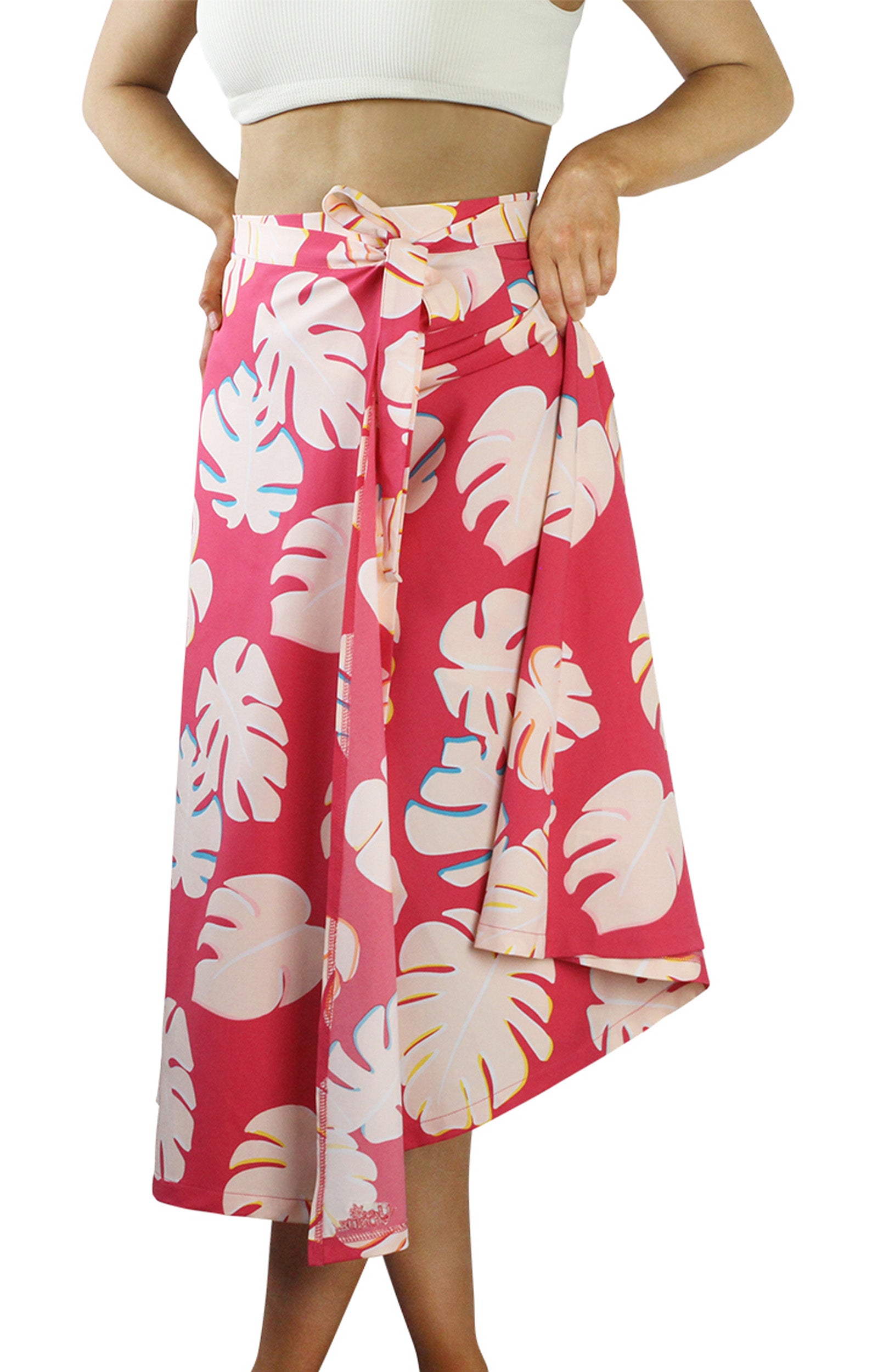 Close Up View of the Women's Wrap Skirt in Berry Flora|berry-flora