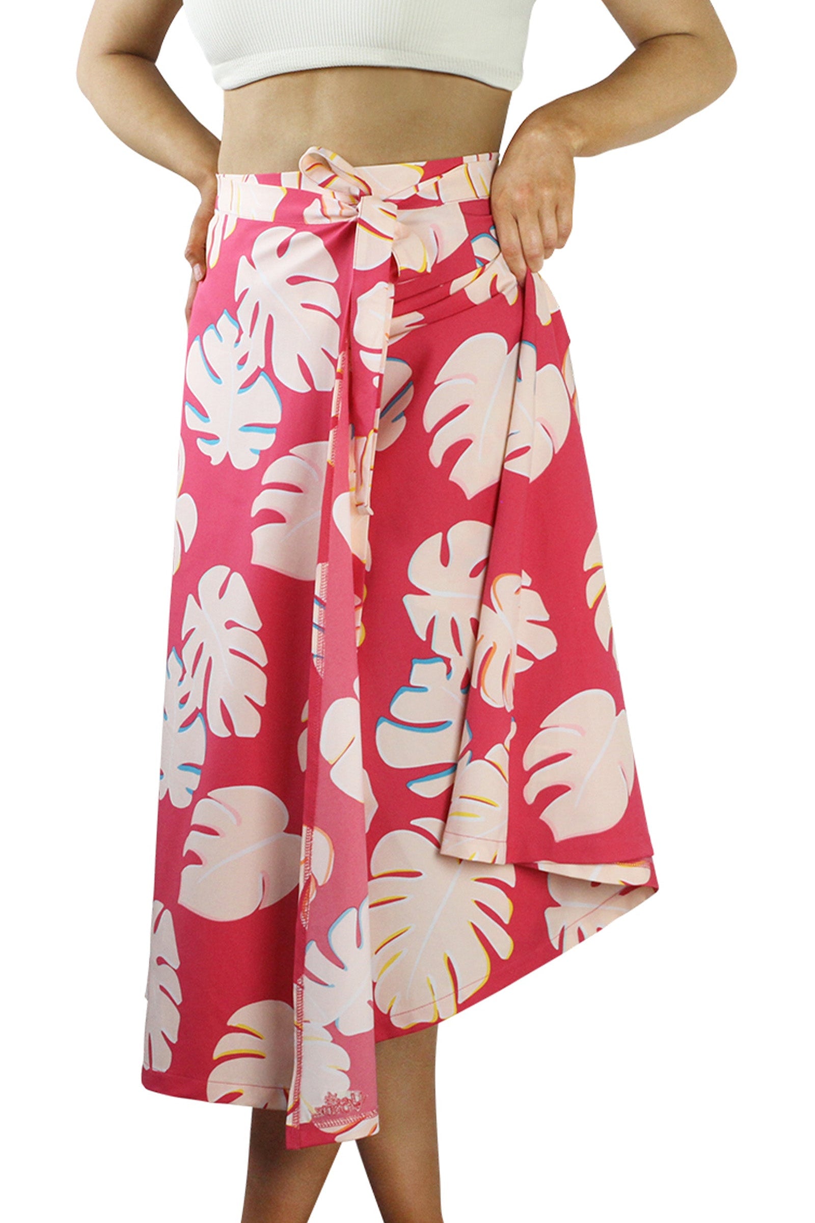Close Up View of the Women's Wrap Skirt in Berry Flora|berry-flora