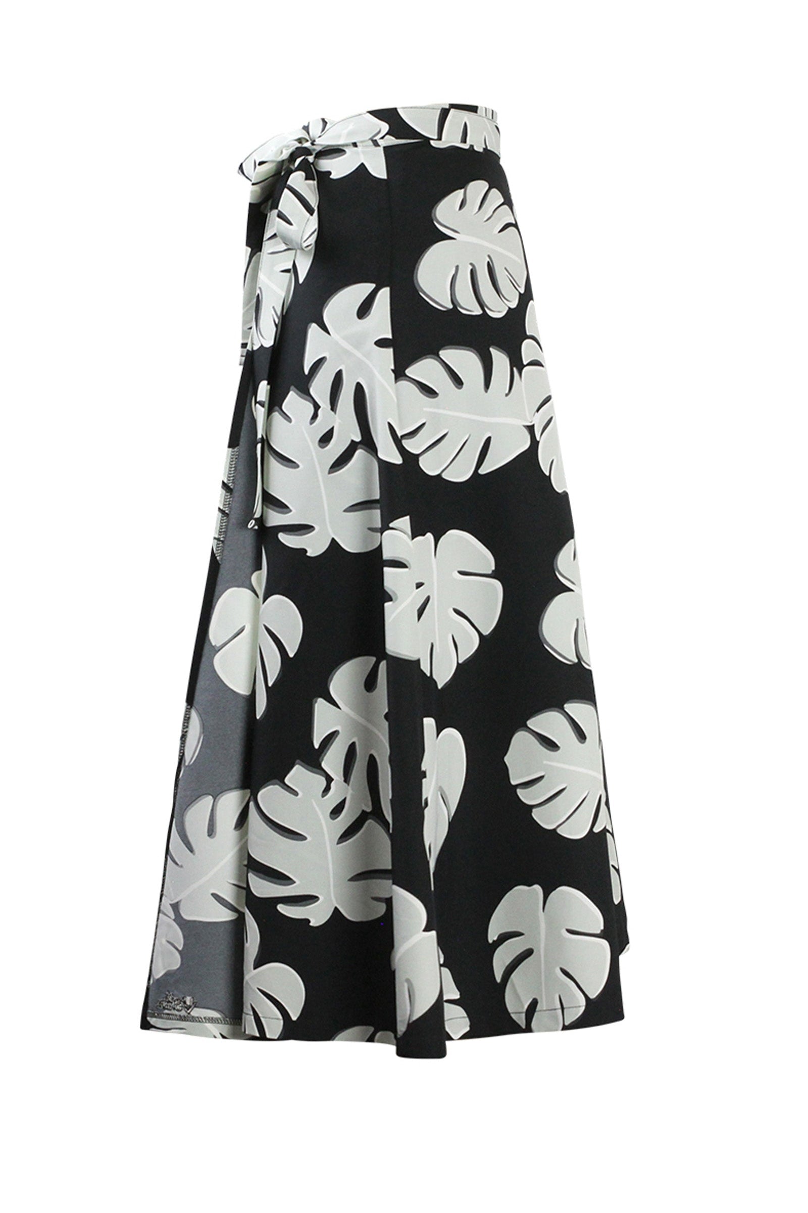 Side View of the Women's Wrap Skirt in Black Flora|black-flora