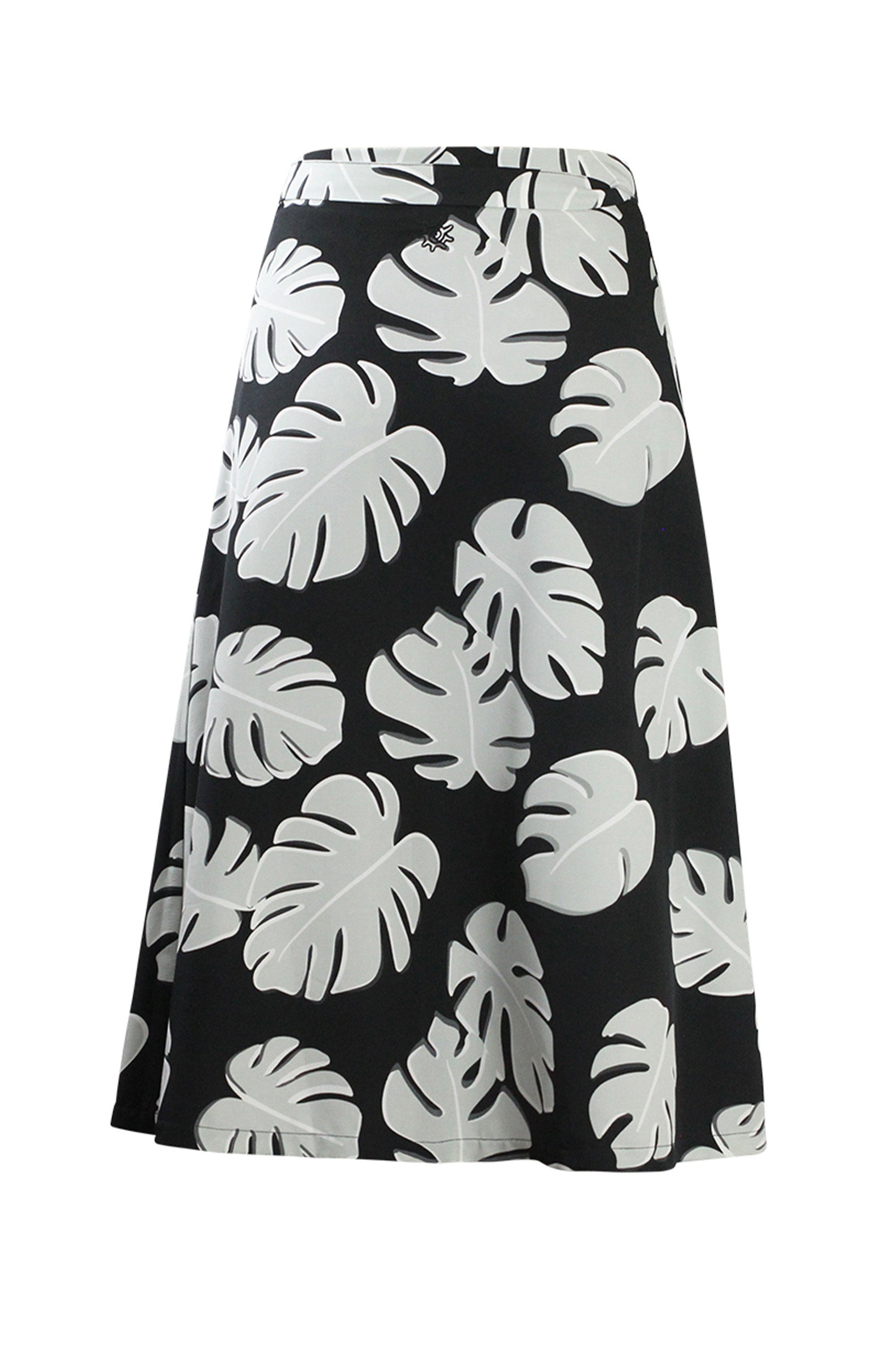 Back View of the Women's Wrap Skirt in Black Flora|black-flora