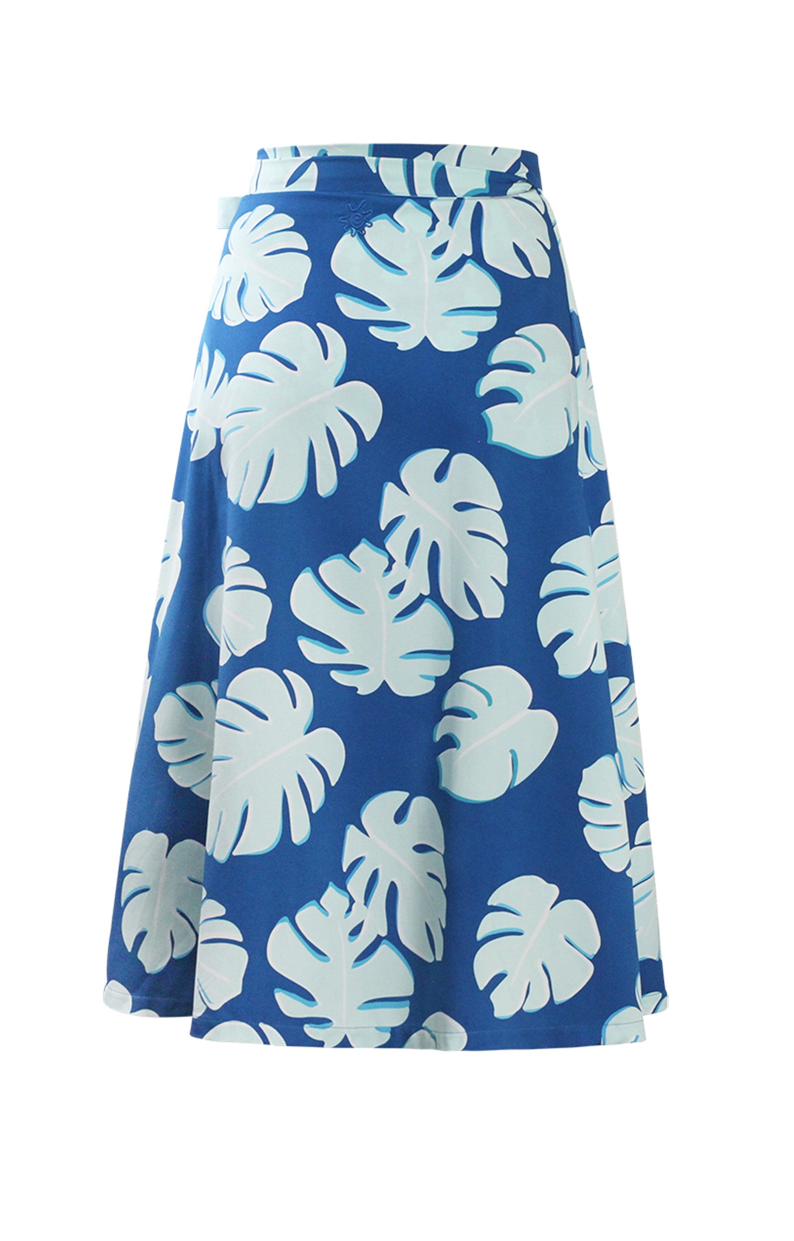 Back View of the Women's Wrap Skirt in Mykonos Flora|mykonos-flora