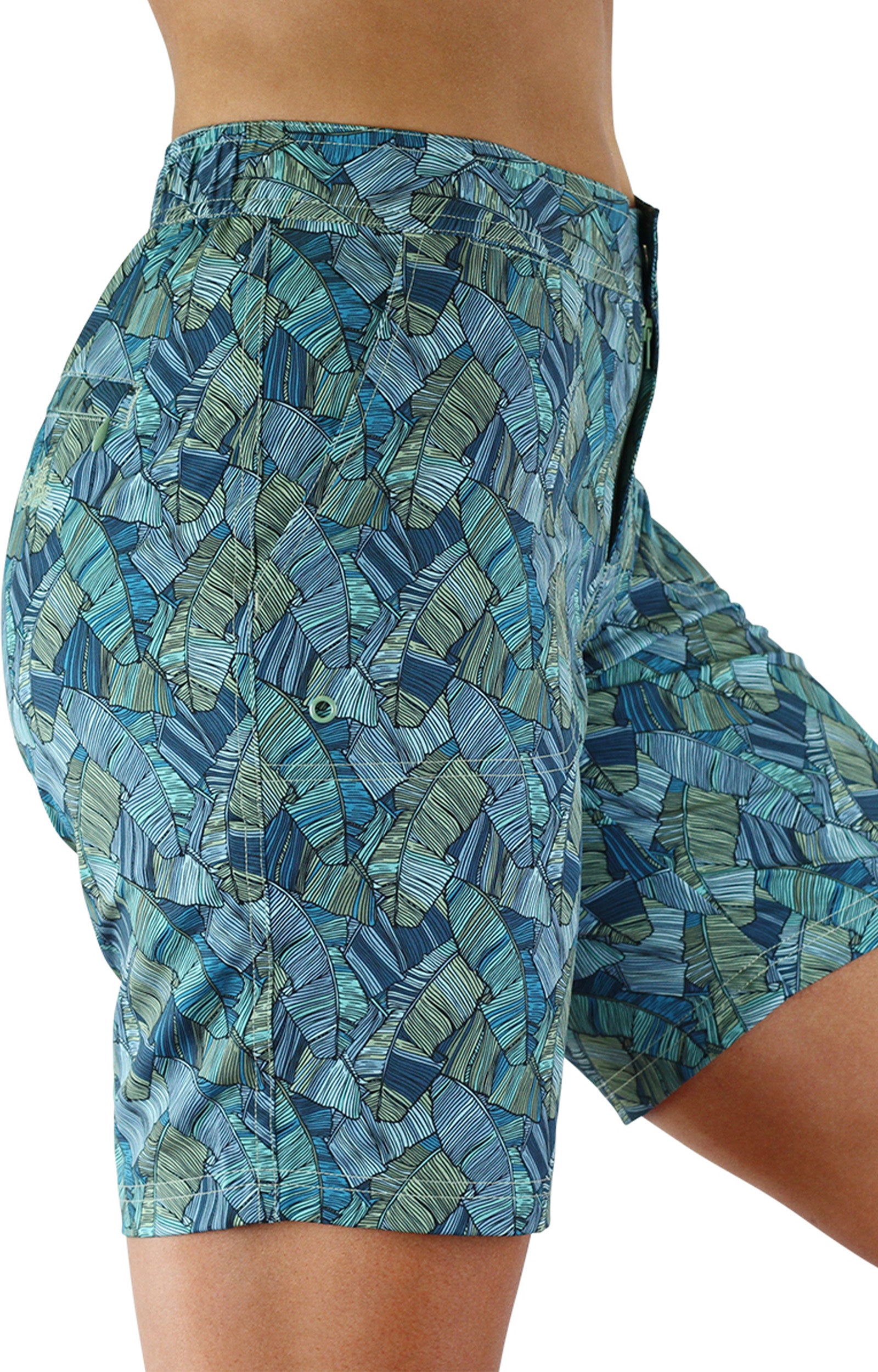 Side View of the Women's Board Shorts in Antigua Fan|antigua-fan