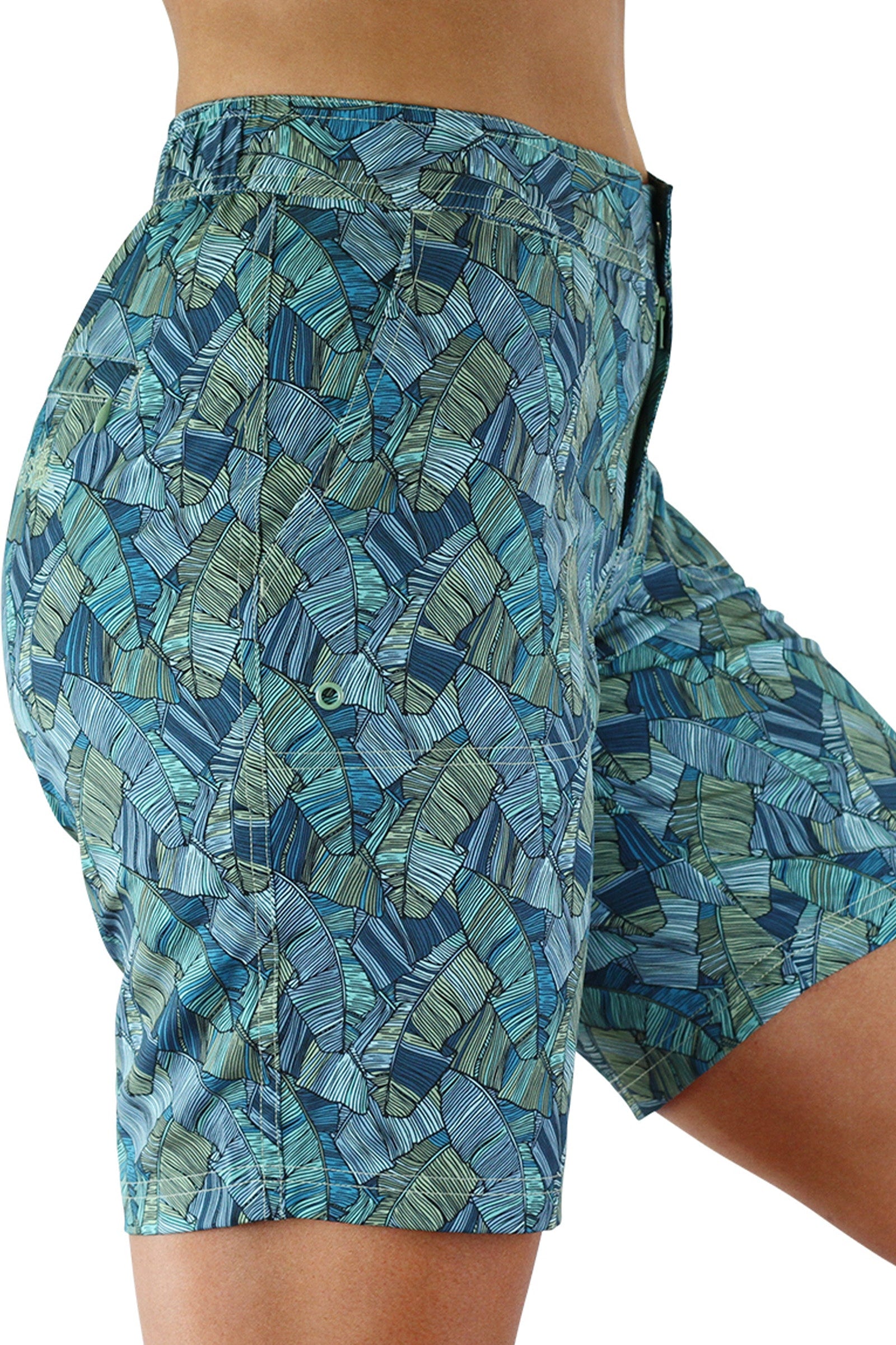 Side View of the Women's Board Shorts in Antigua Fan|antigua-fan
