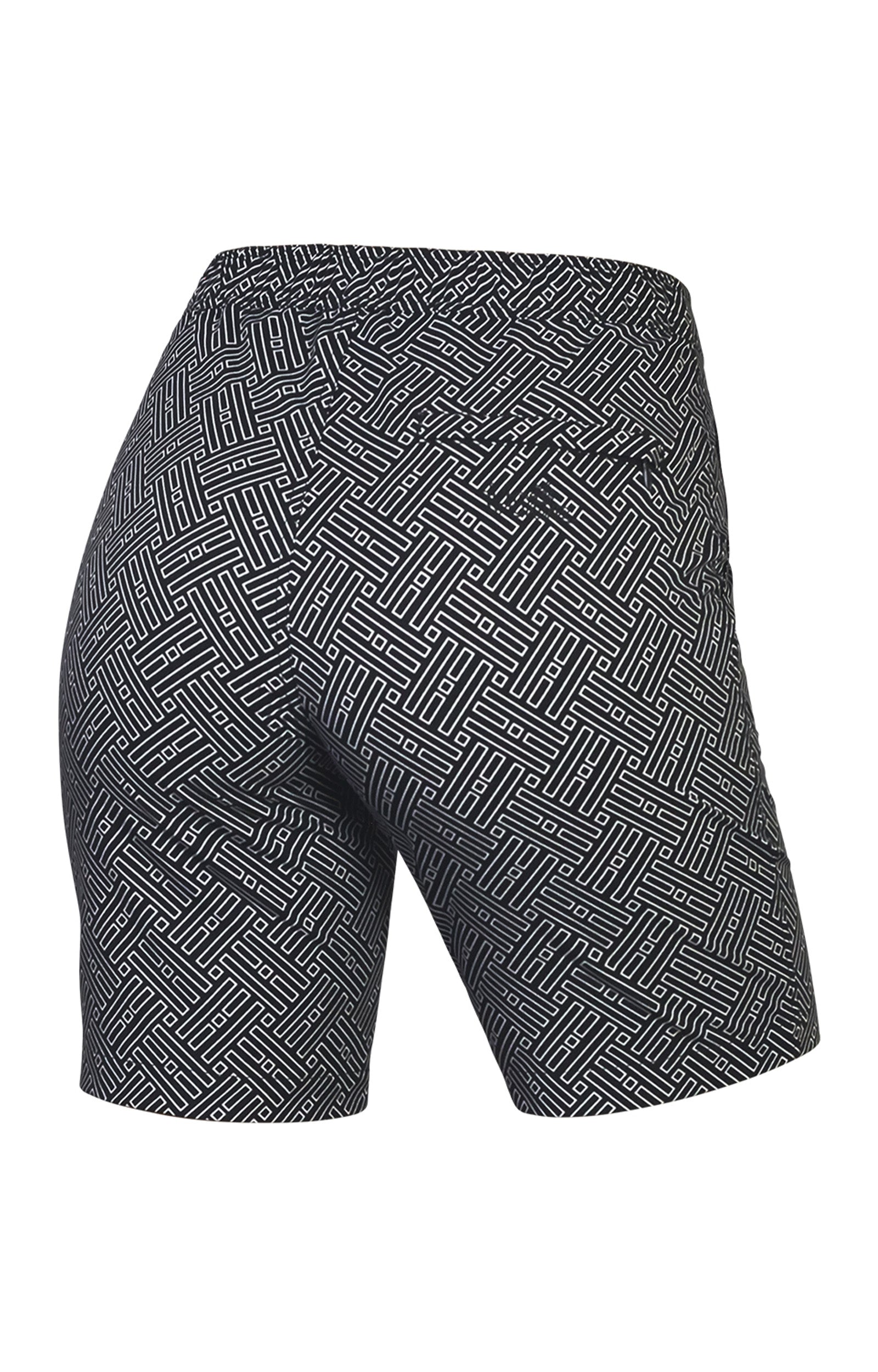 Back View of the Women's Board Shorts in Black Maze|black-maze