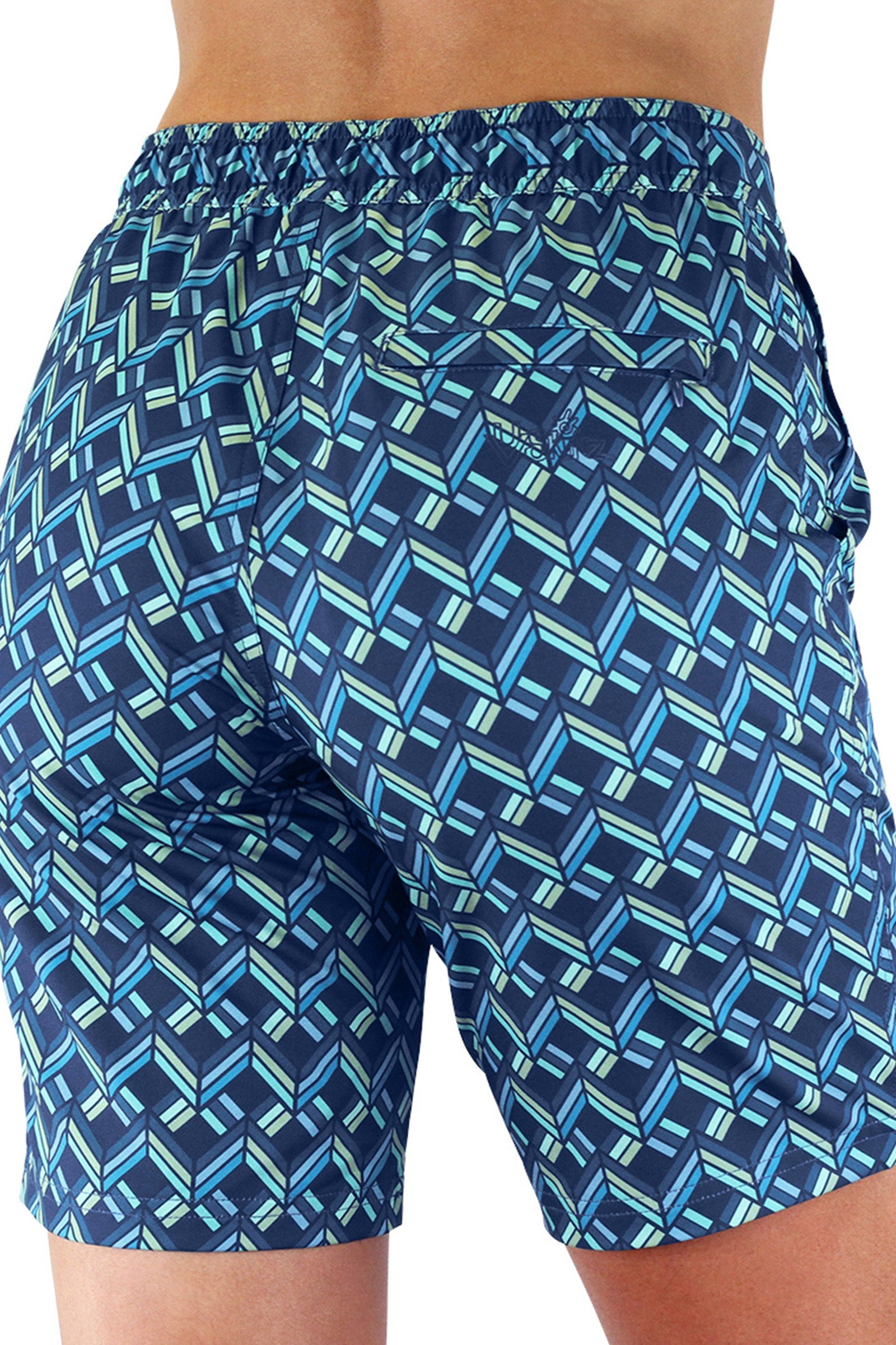 Back View of the Women's Board Shorts in Chevron Weave|chevron-weave