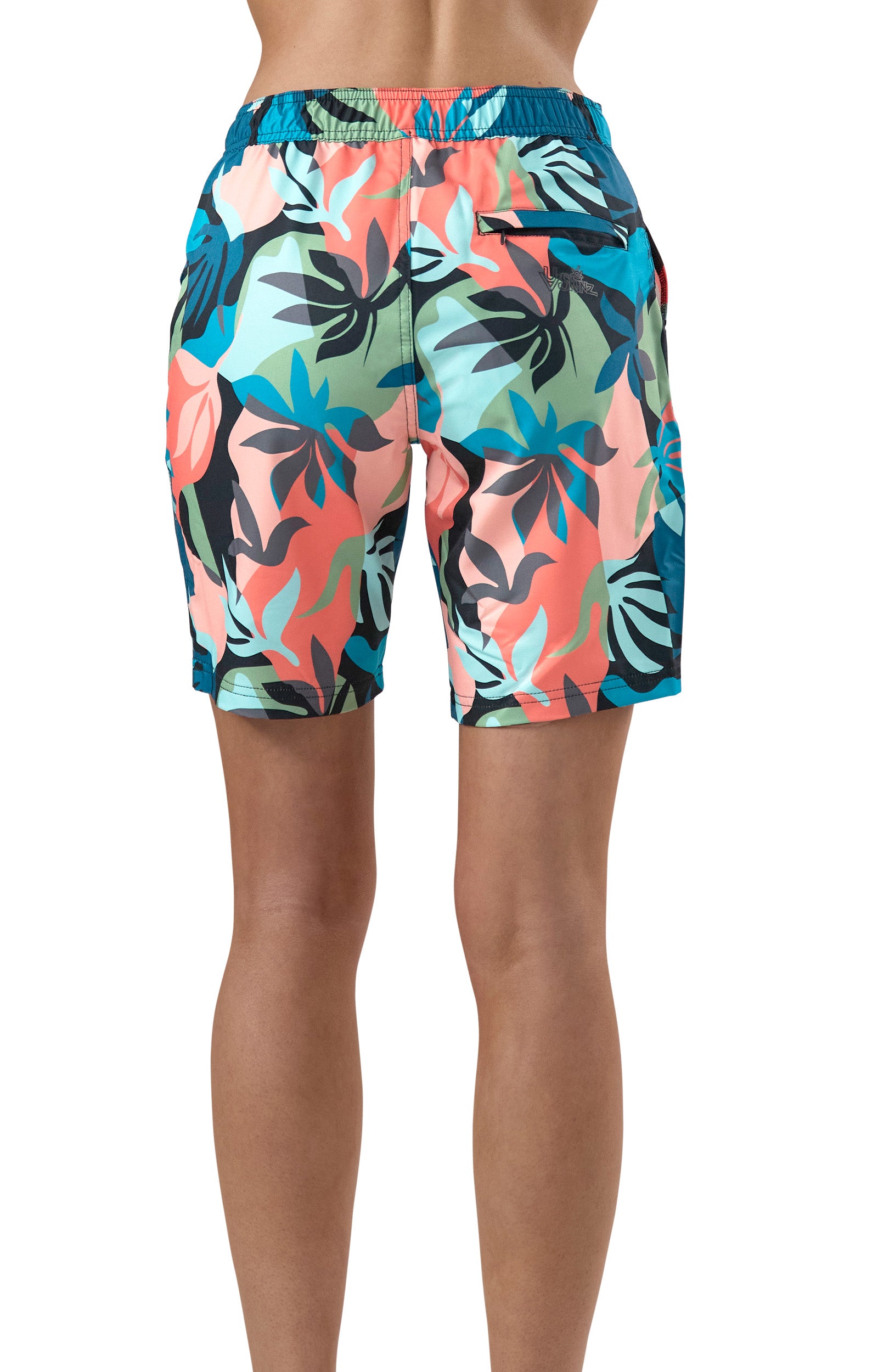 Back View of the Women's Board Shorts in Picasso Bloom|picasso-bloom