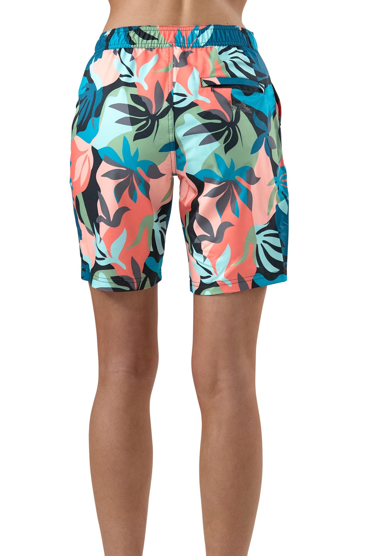 Back View of the Women's Board Shorts in Picasso Bloom|picasso-bloom
