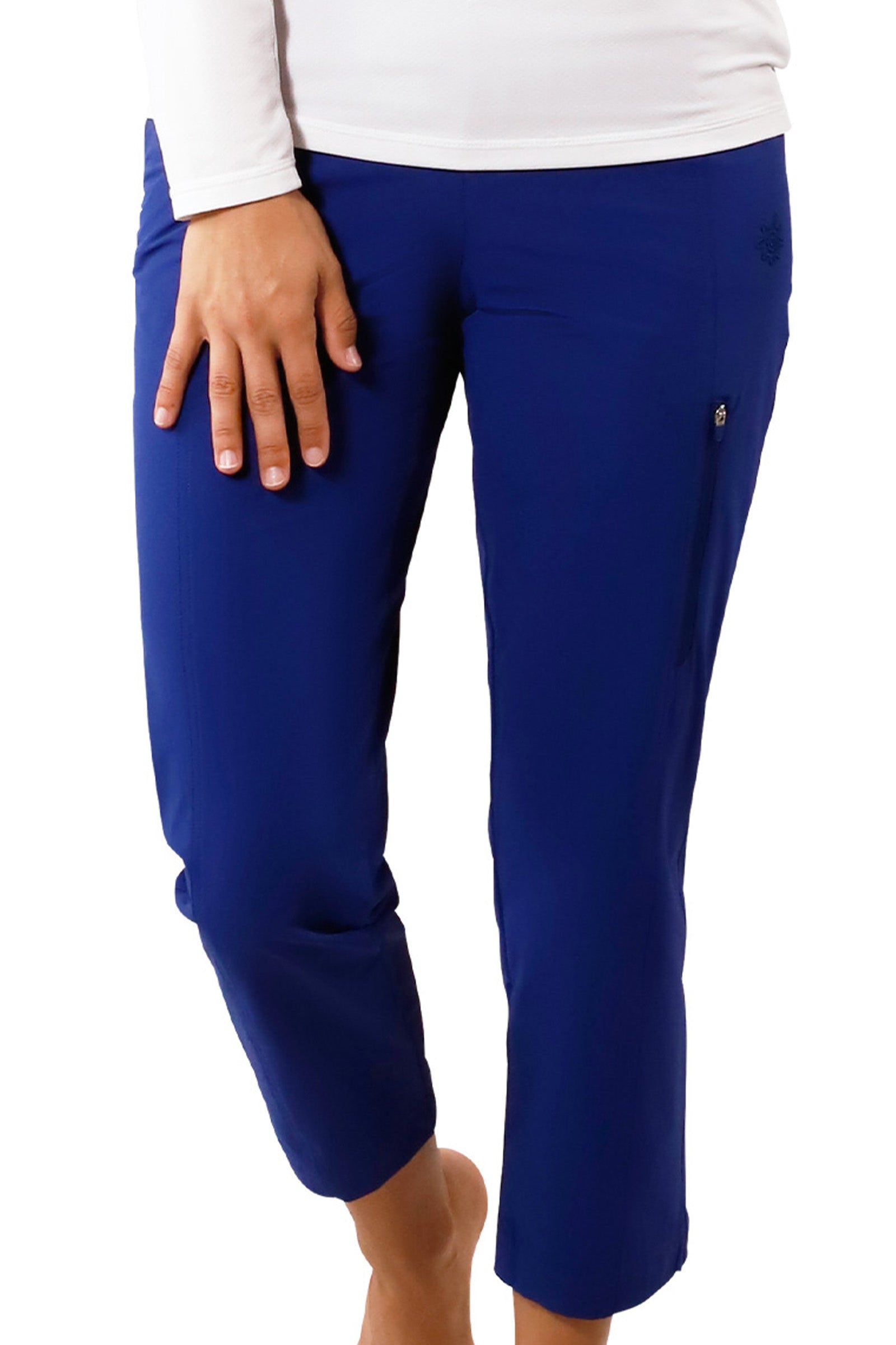 woman in walking capris in dark navy|dark-navy