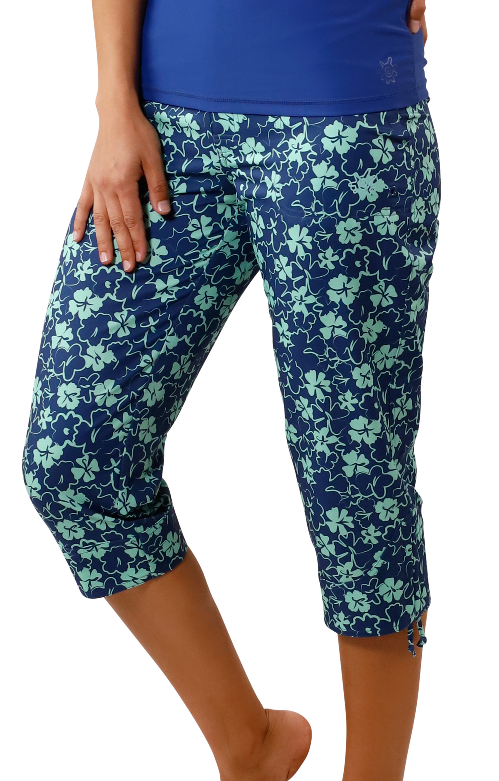 Women's front Beach Capris in Coastal Hibiscus|coastal-hibiscus