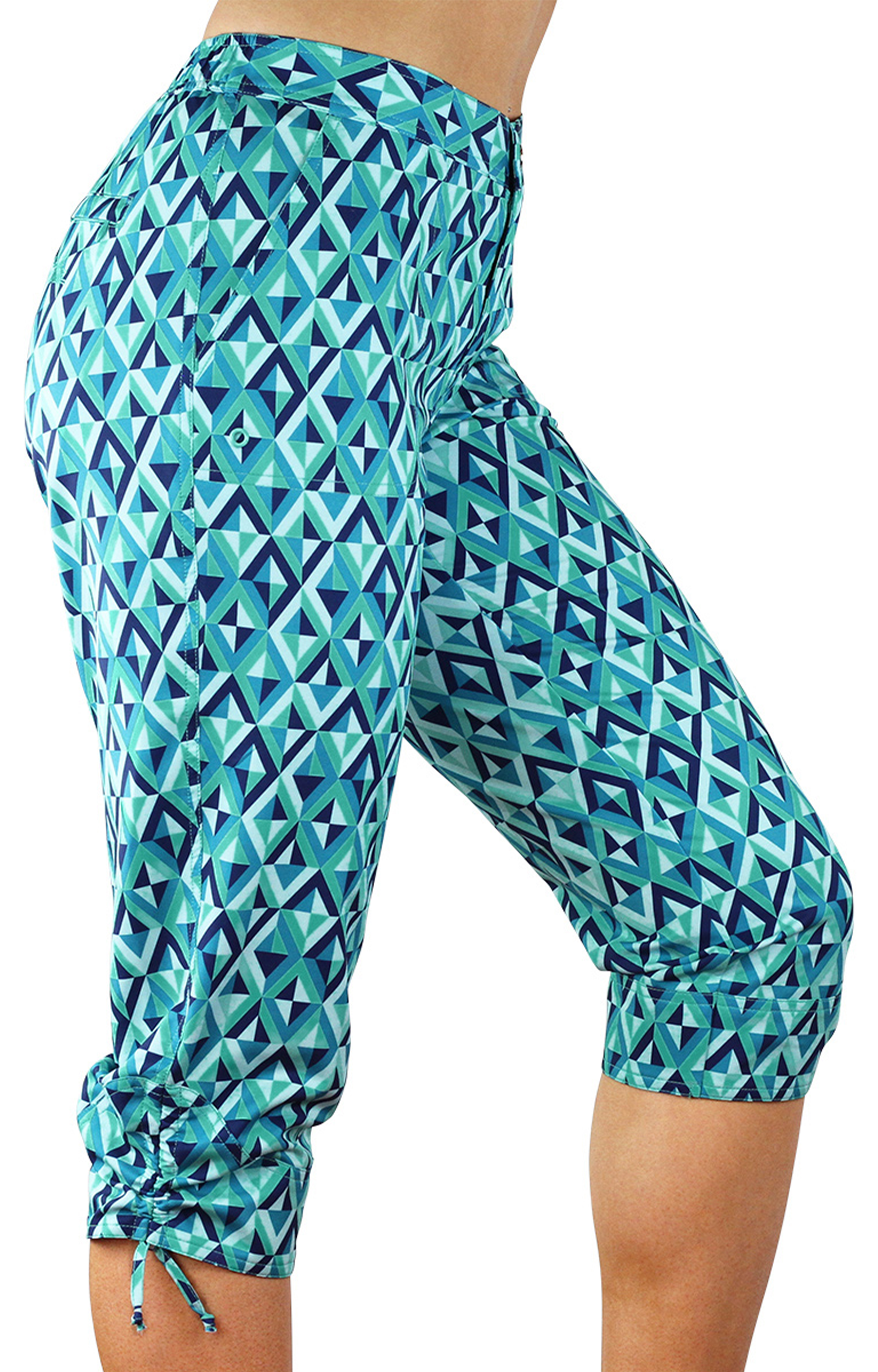 Side View of the Women's Beach Capris in Turquoise Jewels|turquoise-jewels