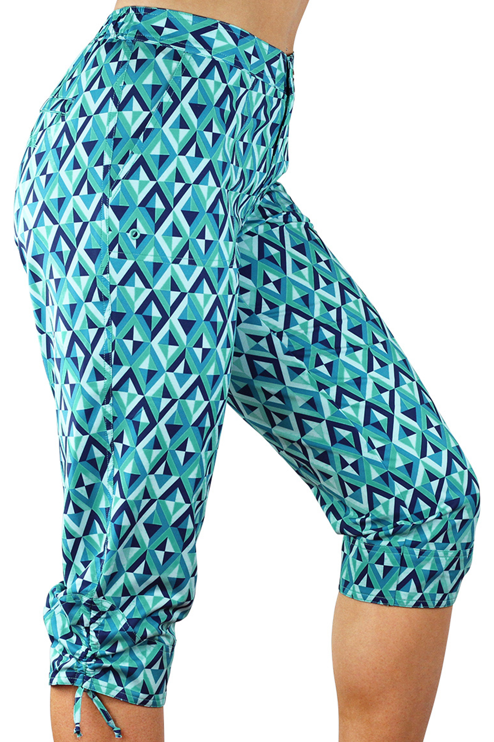 Side View of the Women's Beach Capris in Turquoise Jewels|turquoise-jewels