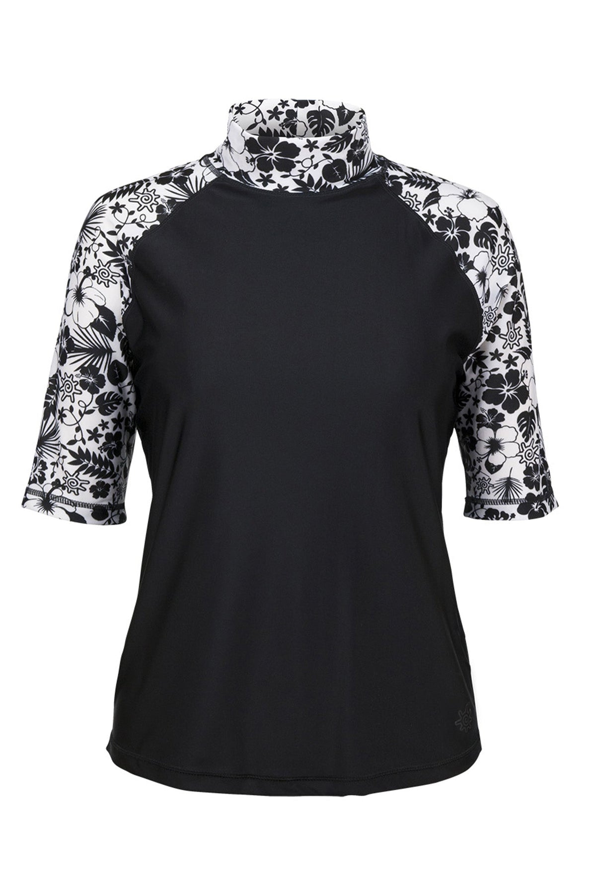 Women's Aloha Short Sleeve Sun & Swim Shirt in Black Aloha|black-aloha