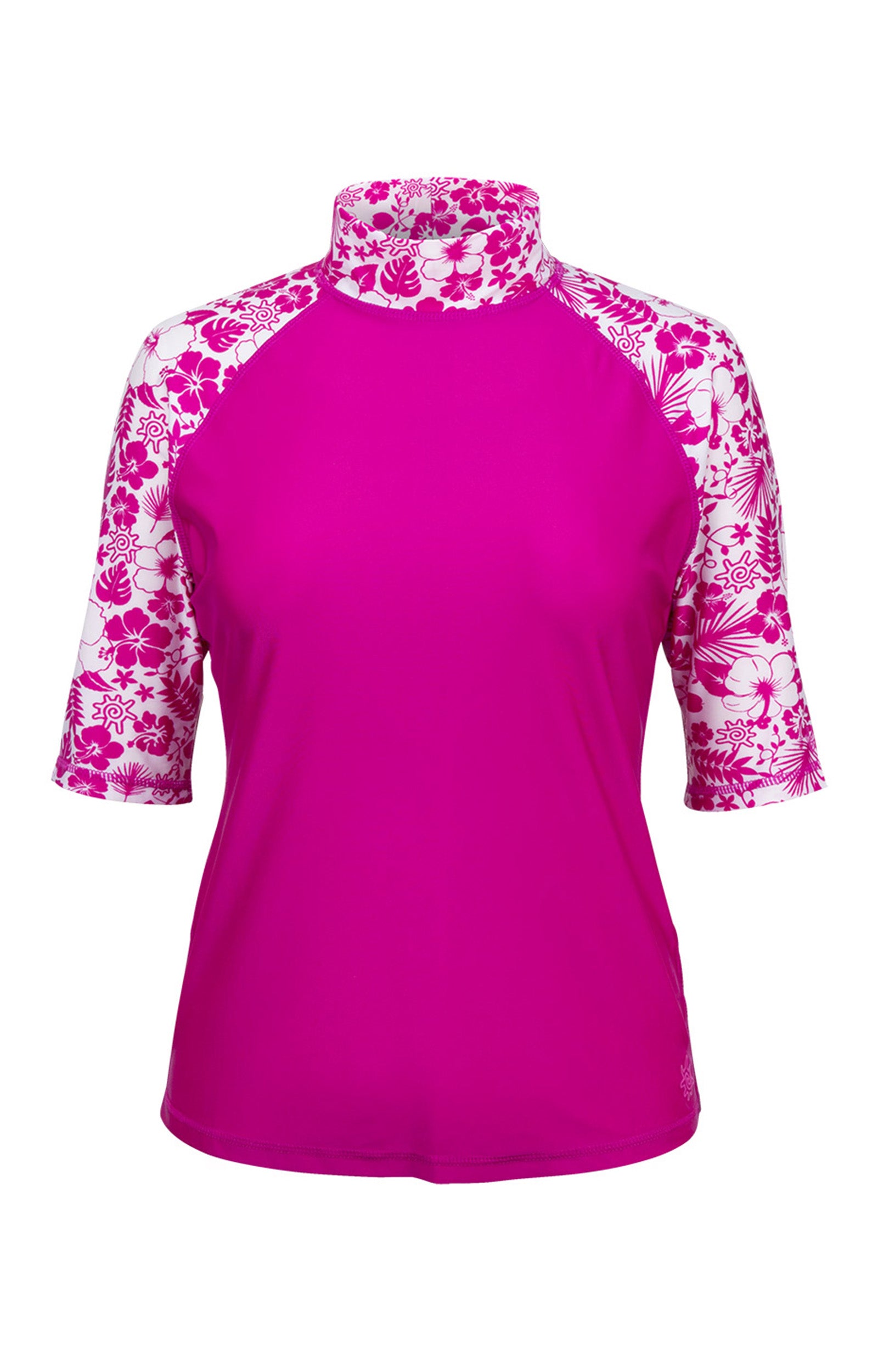 Women's Aloha Short Sleeve Sun & Swim Shirt in Hot Pink Aloha|hot-pink-aloha