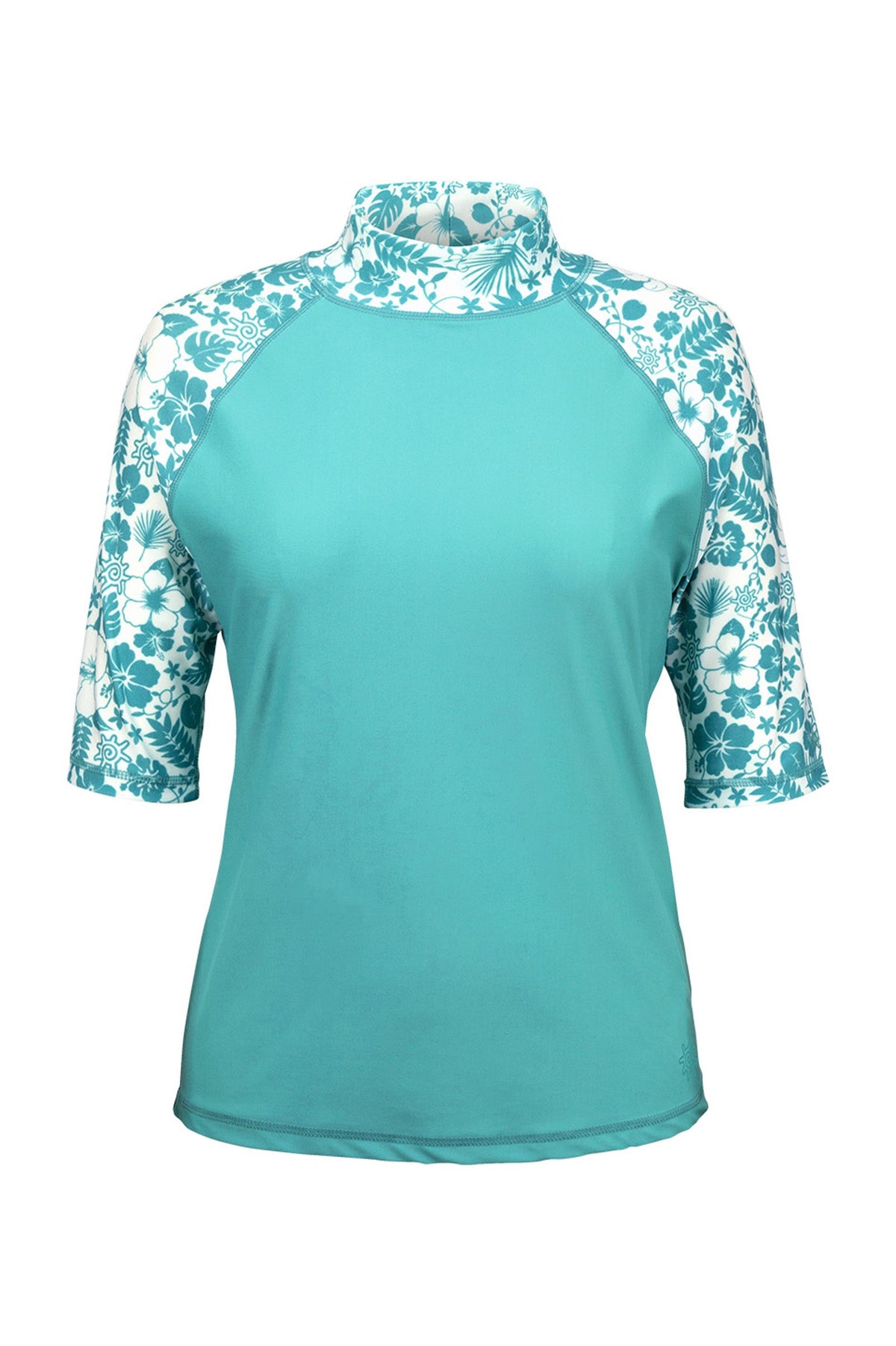 Women's Aloha Short Sleeve Sun & Swim Shirt in Teal Aloha|teal-aloha