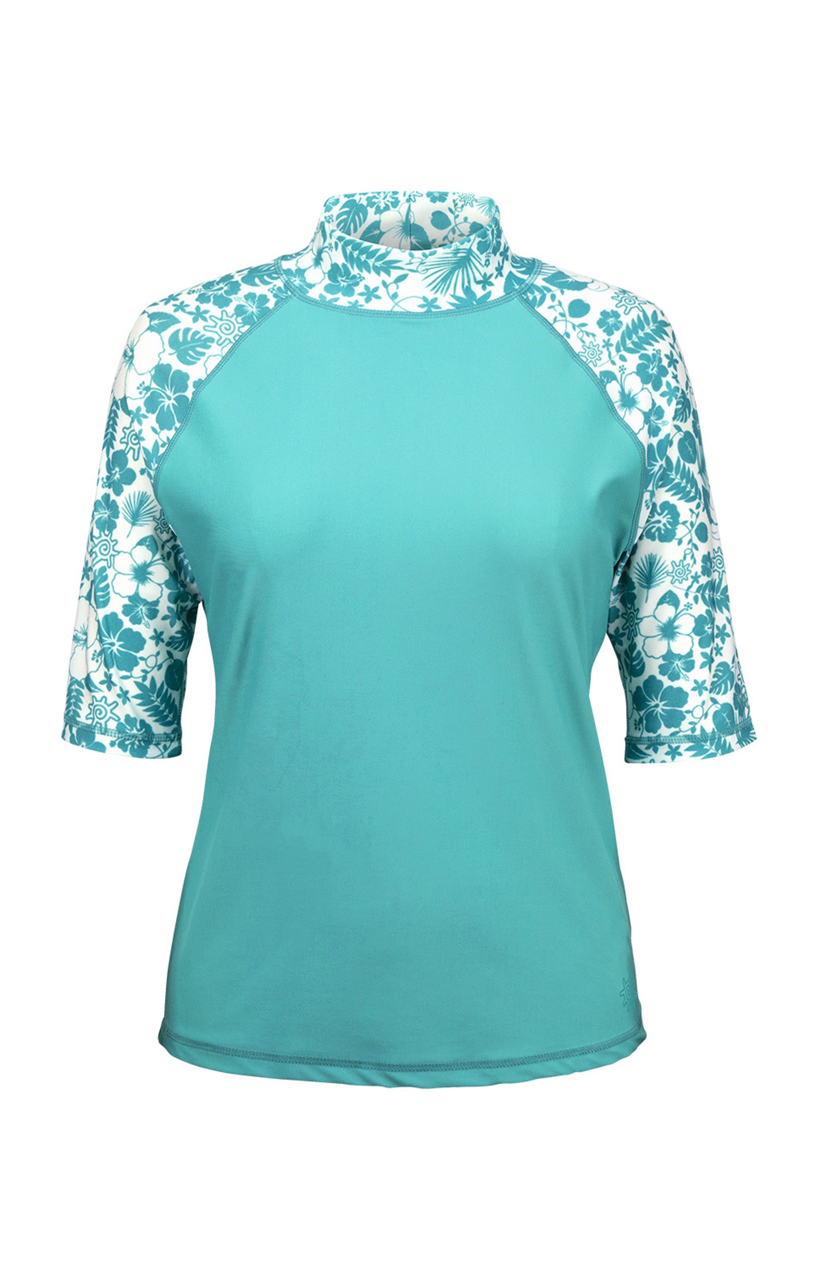 Women's Aloha Short Sleeve Sun & Swim Shirt in Teal Aloha|teal-aloha