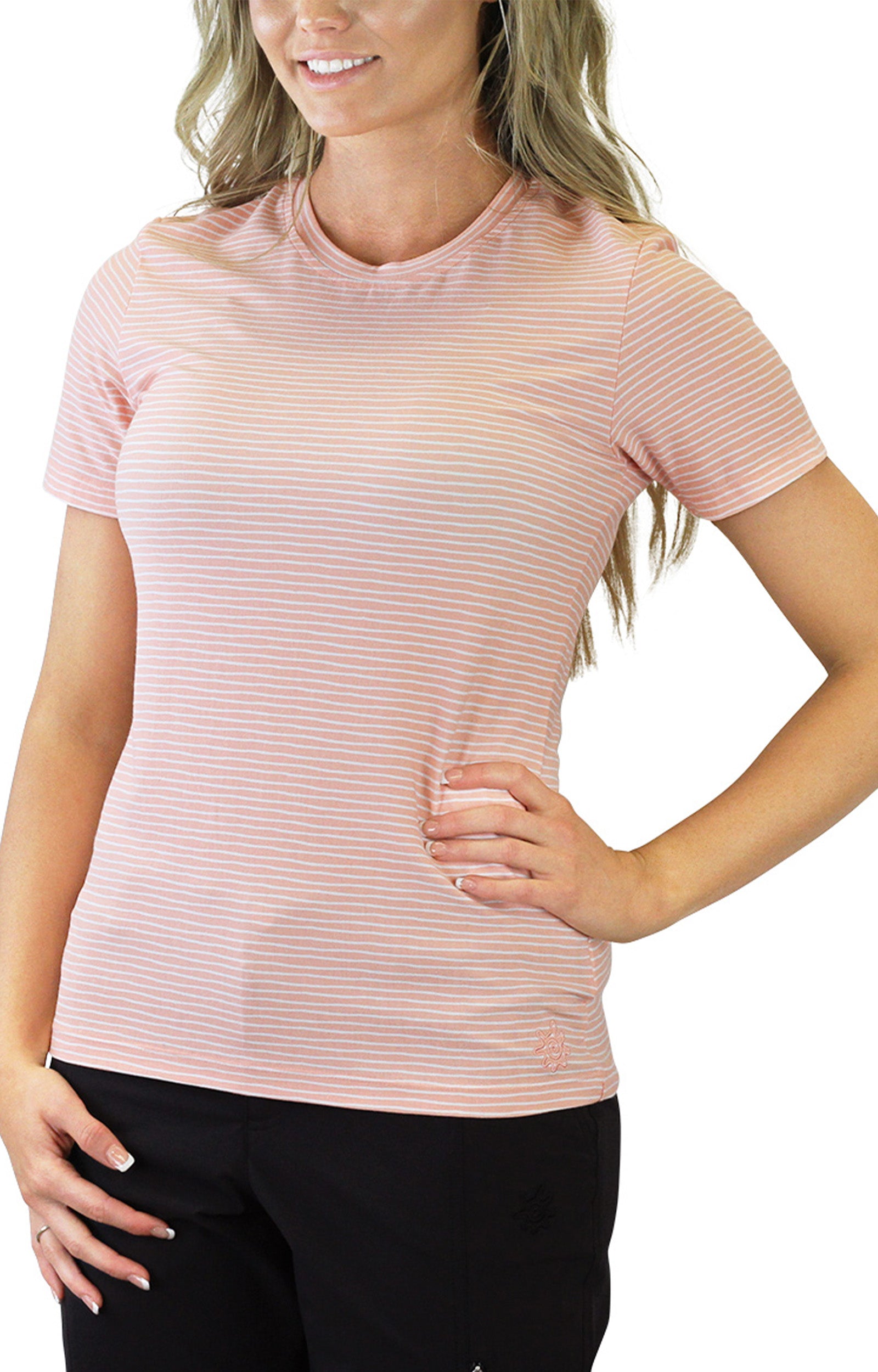 women's UPF 50+ shirt in apricot wavy stripe|apricot-wavy-stripe