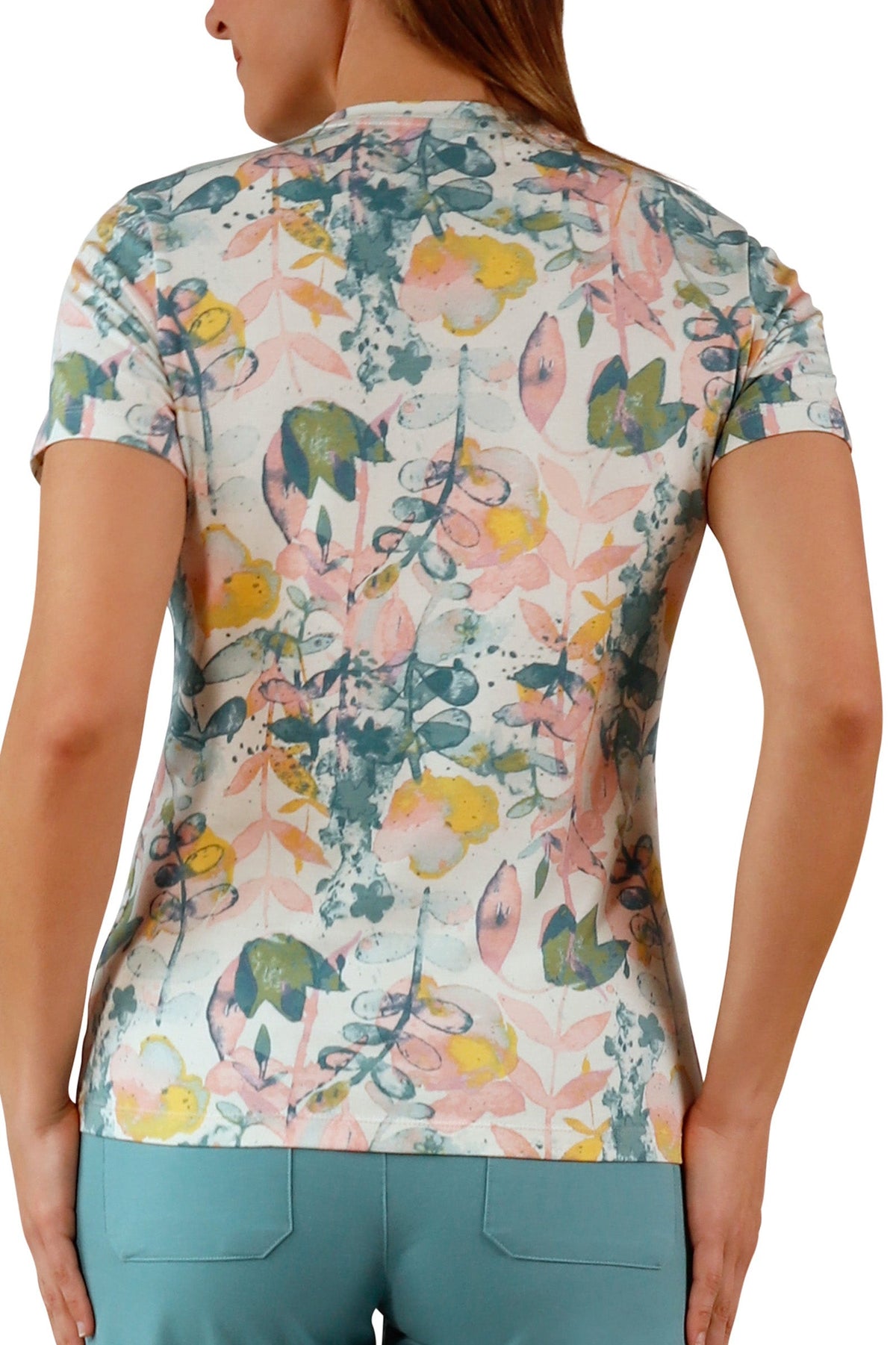 back view of womens everyday tee in pressed flora|pressed-flora