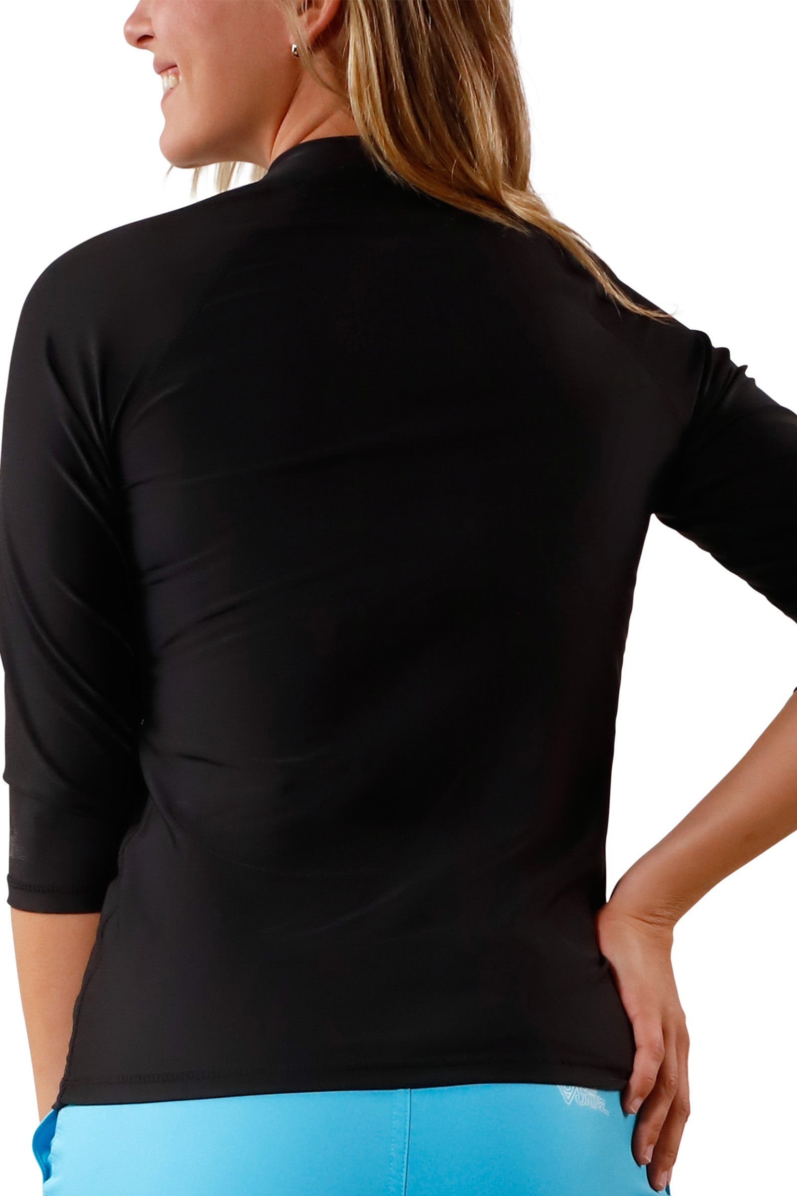 Women's back V-Neck Sun & Swim Shirt in Black|black