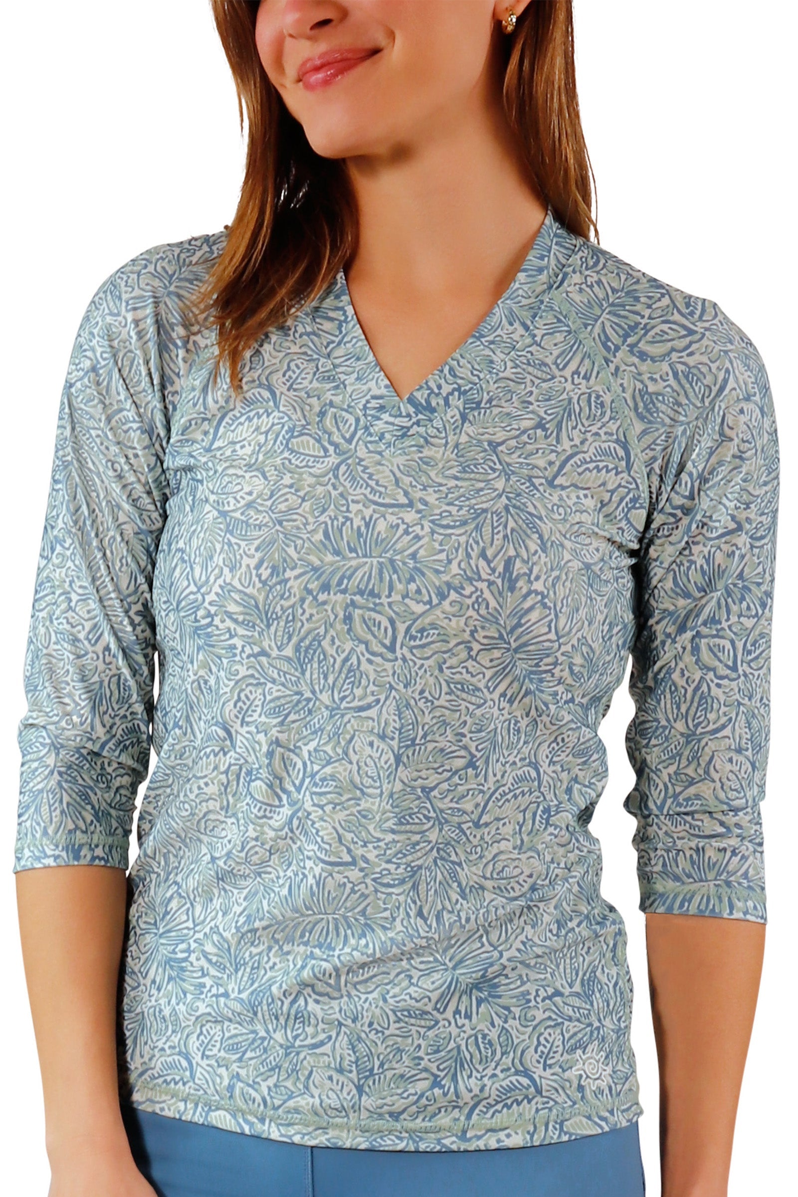 womens v-neck sun and swim shirt|botanical-garden