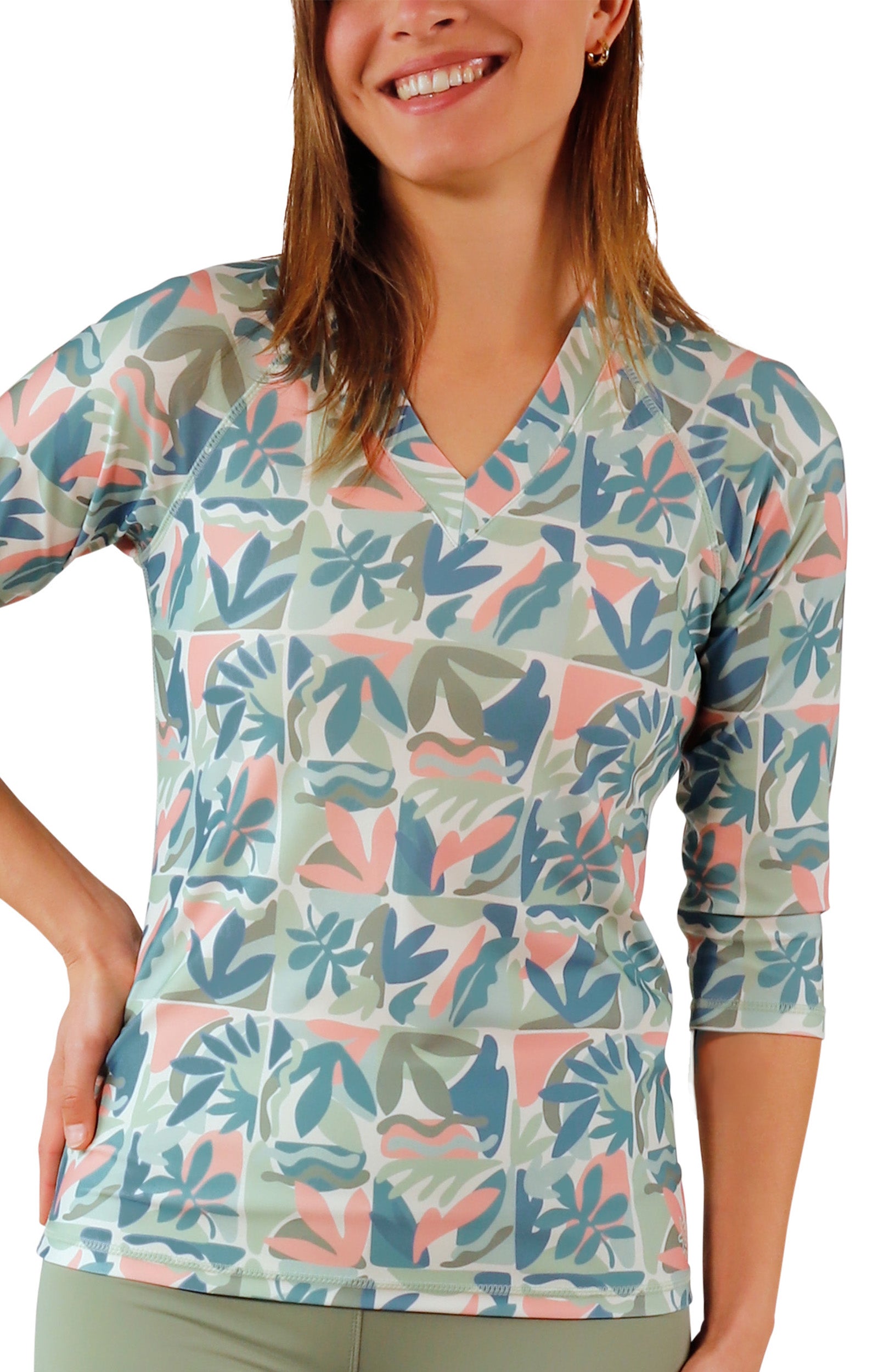 womens v-neck sun and swim shirt|eden-reflection