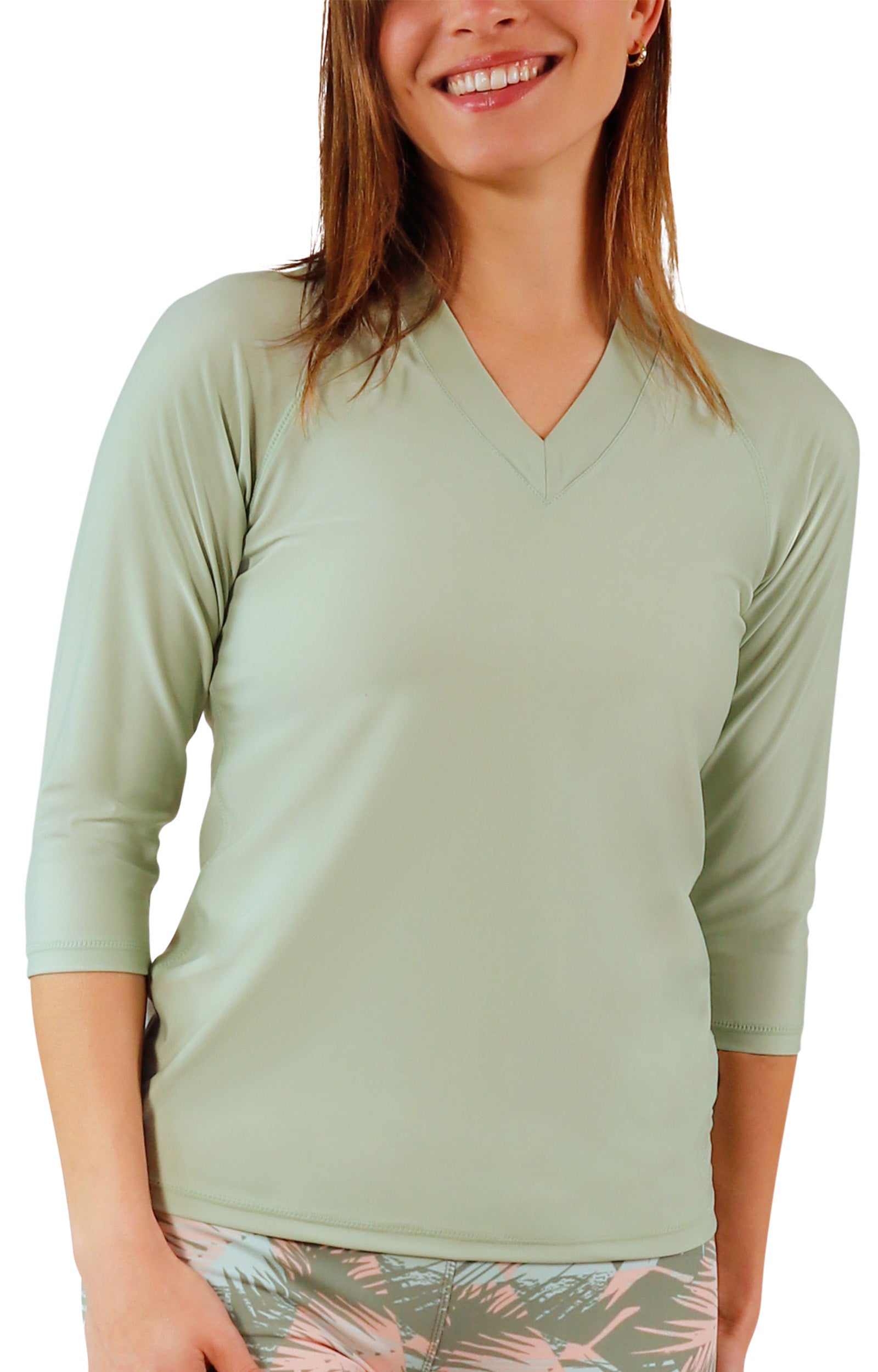 womens v-neck sun and swim shirt|frosty-green