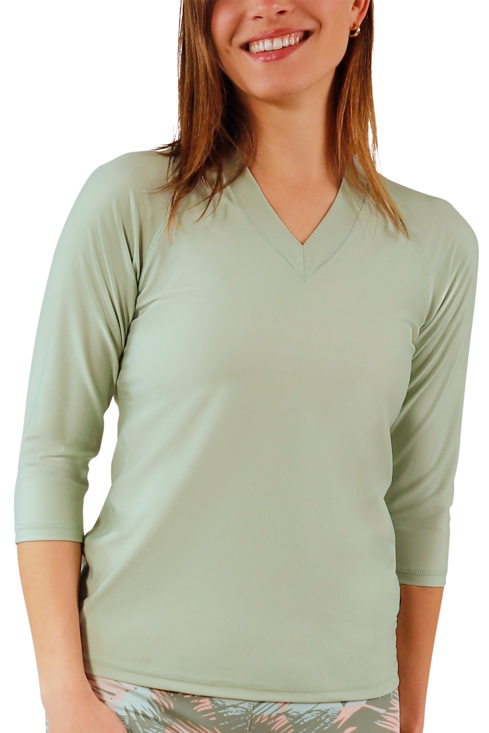 womens v-neck sun and swim shirt|frosty-green