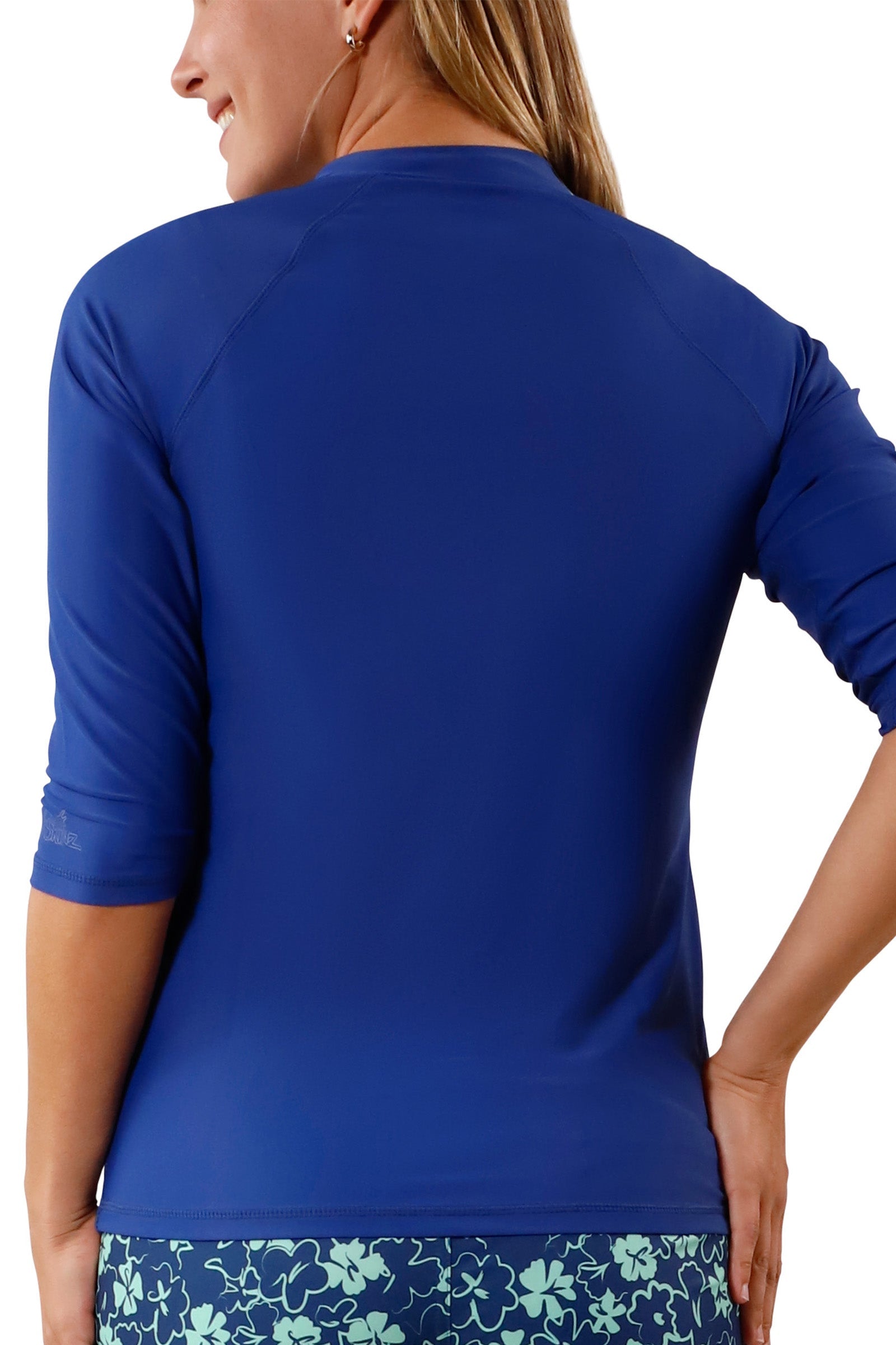 Women's back V-Neck Sun & Swim Shirt in Navy Blue|navy-blue